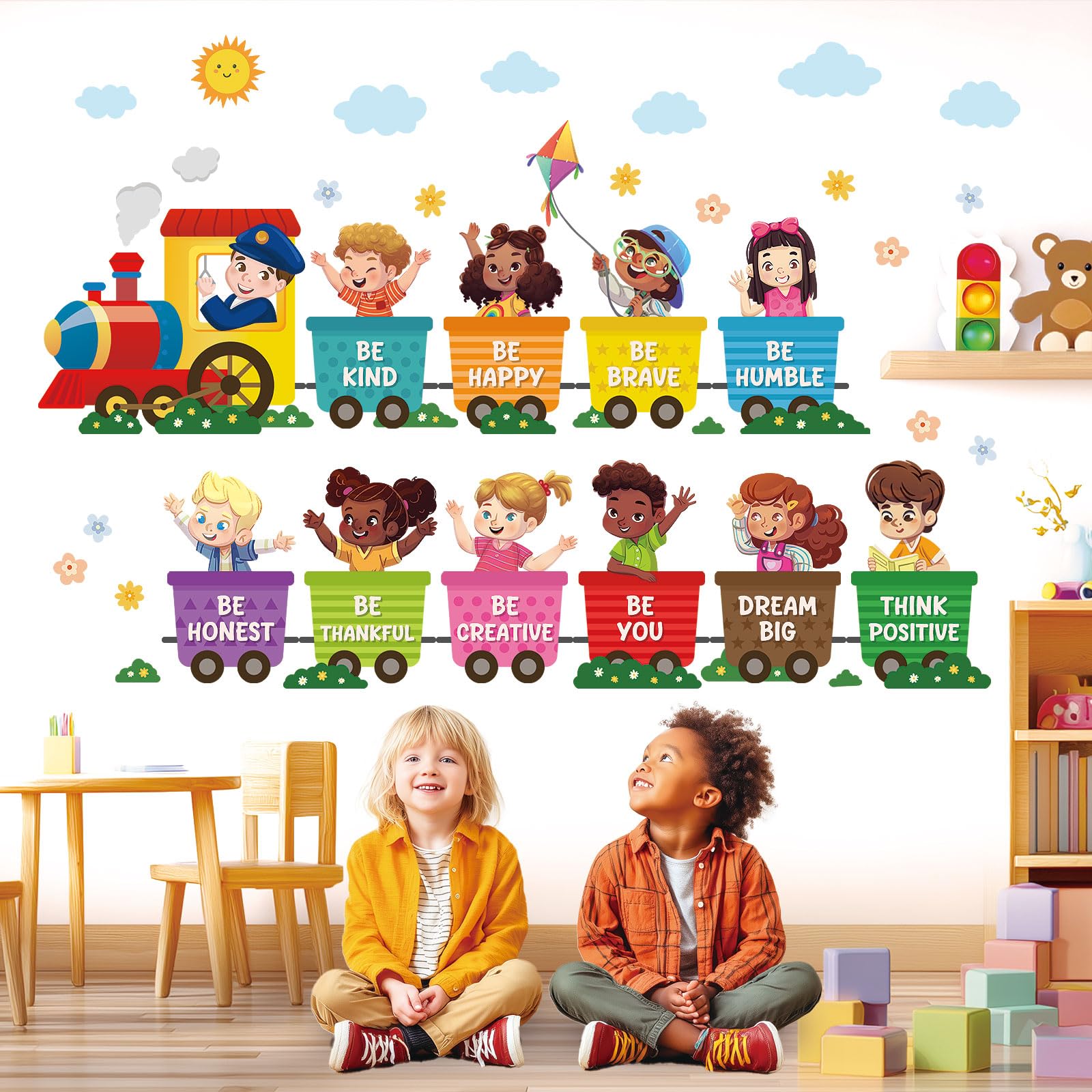 DECOWALL Positive Quotes Train Wall Stickers Peel & Stick Removable Wall Decals for Kids’ Bedroom, Living Room, Nursery