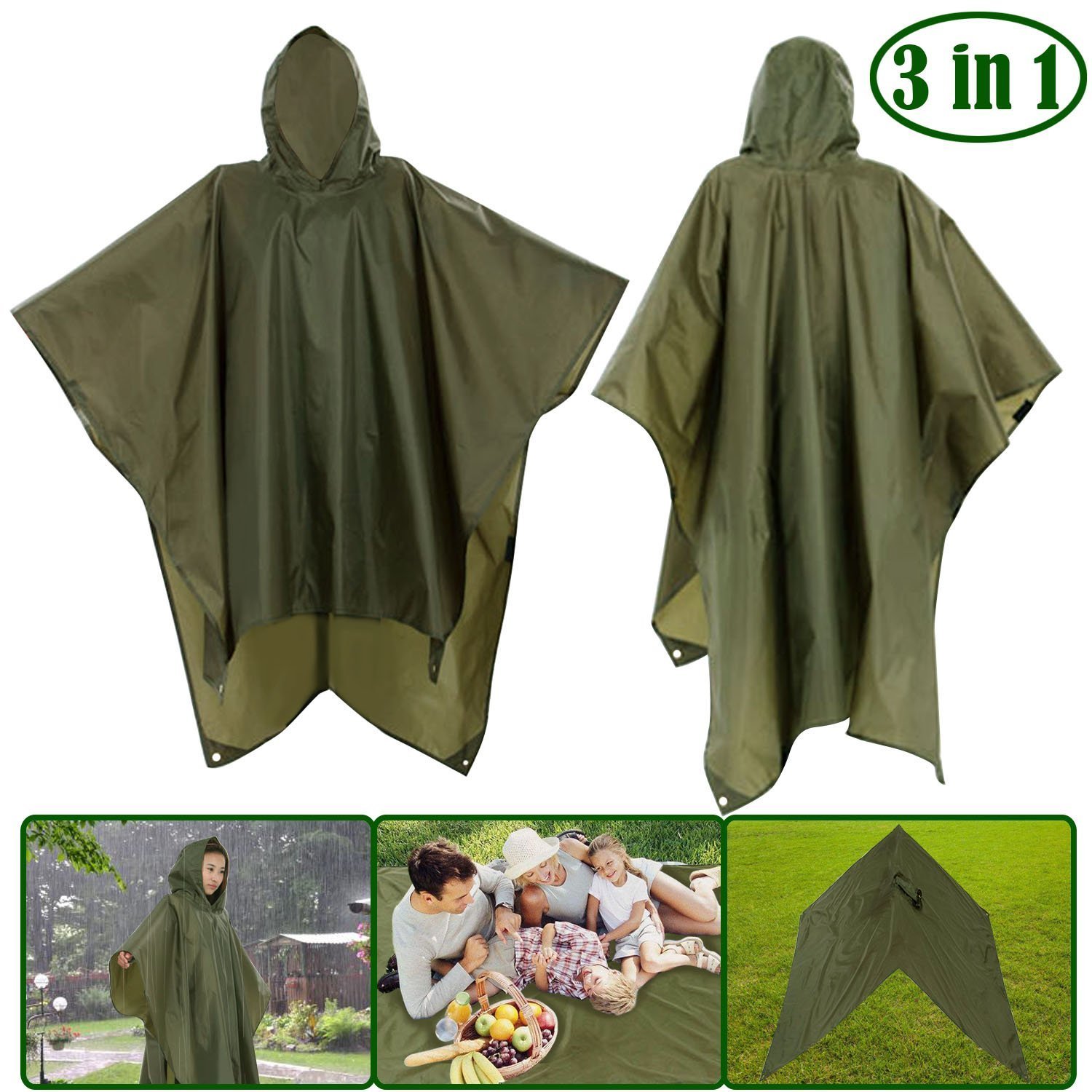 Poncho Pluie 3 En 1 Camouflage - Imperméable Nylon - Pour Randonnée, Militaire, Outdoor