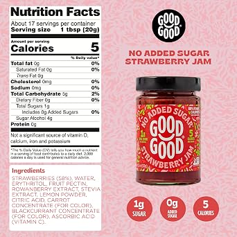 GOOD GOOD Strawberry Jam - No Added Sugar - Low Calorie - Gluten Free and Vegan - Diabetic and Keto Friendly - 12oz / 330g (Pack of 1)