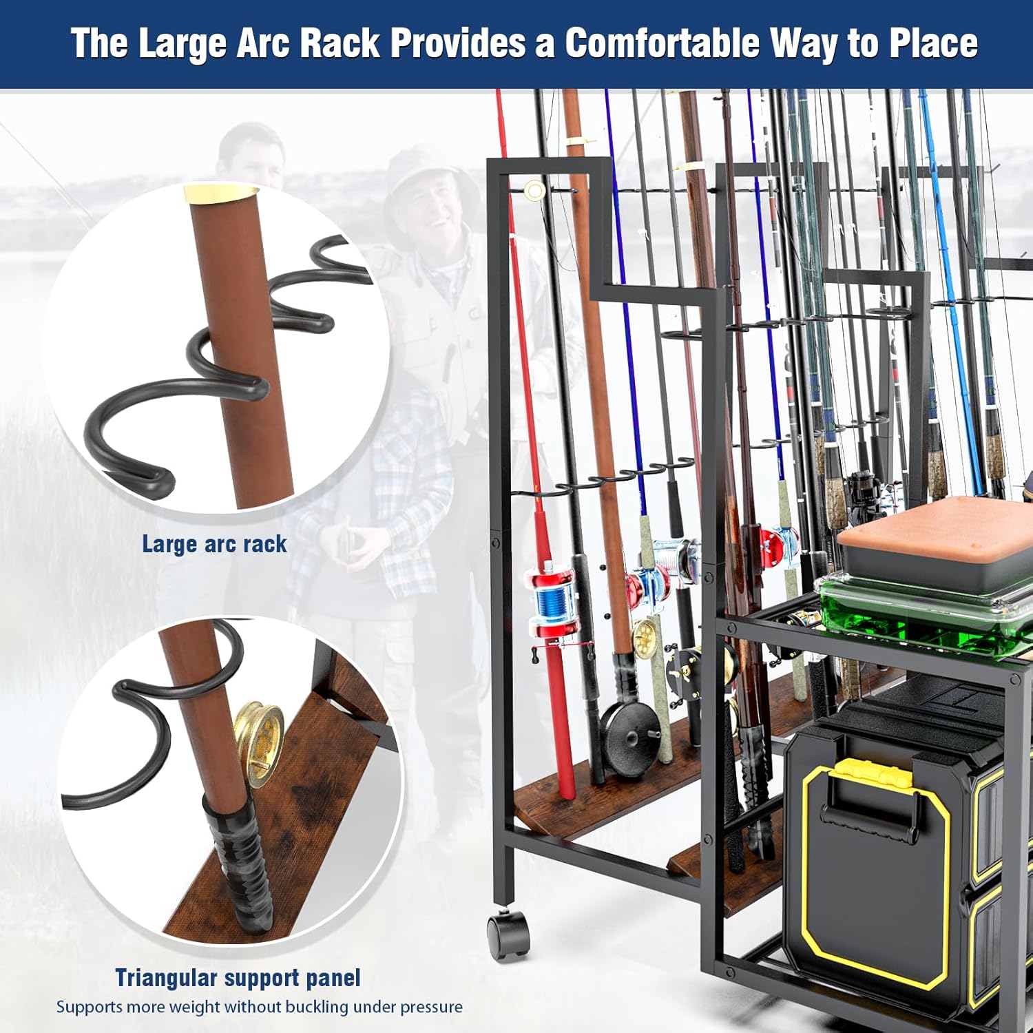 Miratino Fishing Rod Holders for Garage, 24 Rods Large-Capacity Fishing Pole Holders, Fishing Rod Tackle Organizer for Garage Home