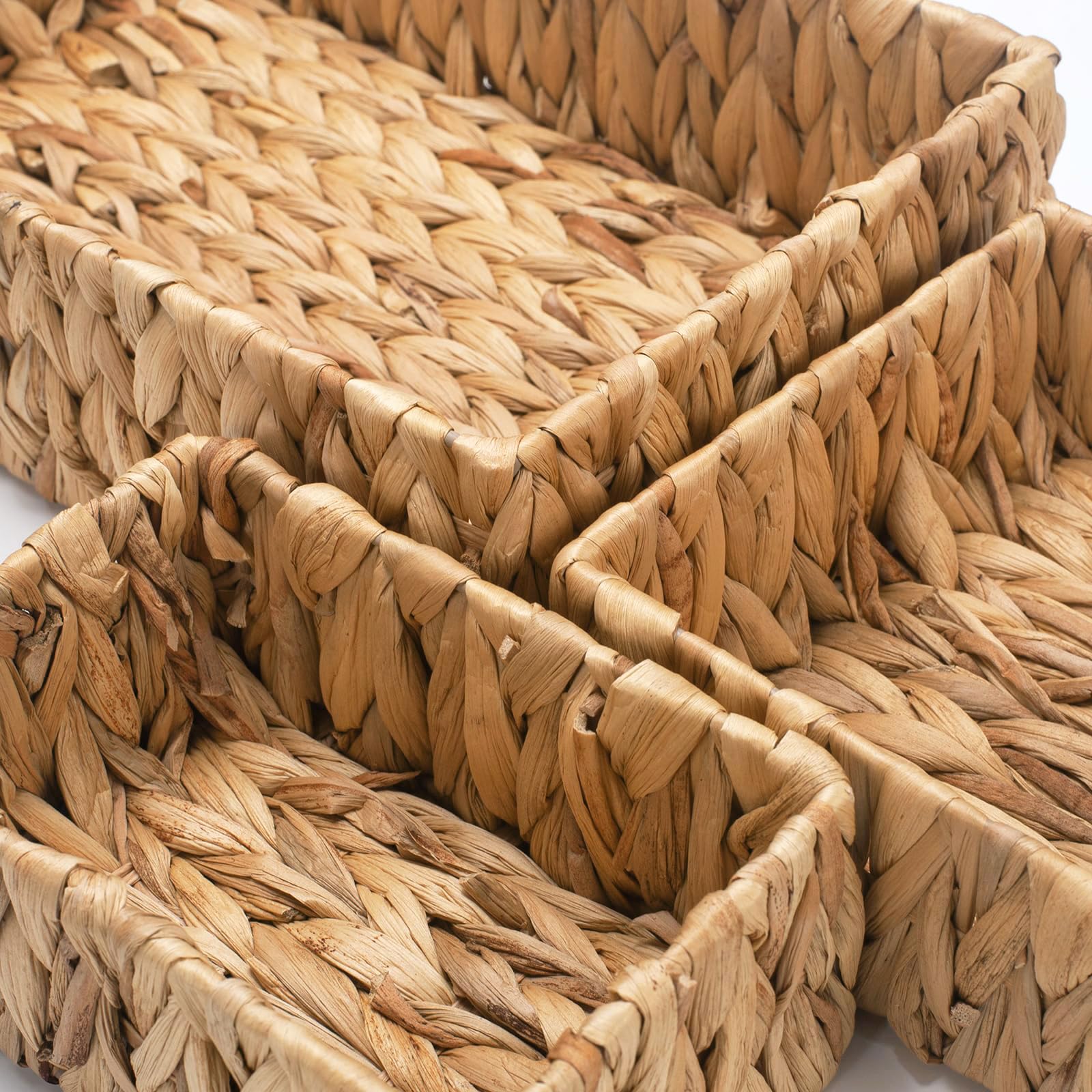 3 Piezas Cesta de Almacenamiento de Mimbre Rectangular, Caja de Almacenamiento Jacinto de Agua, Cesta Decorativa Tejida para Cocina, Sala de Estar, Baño