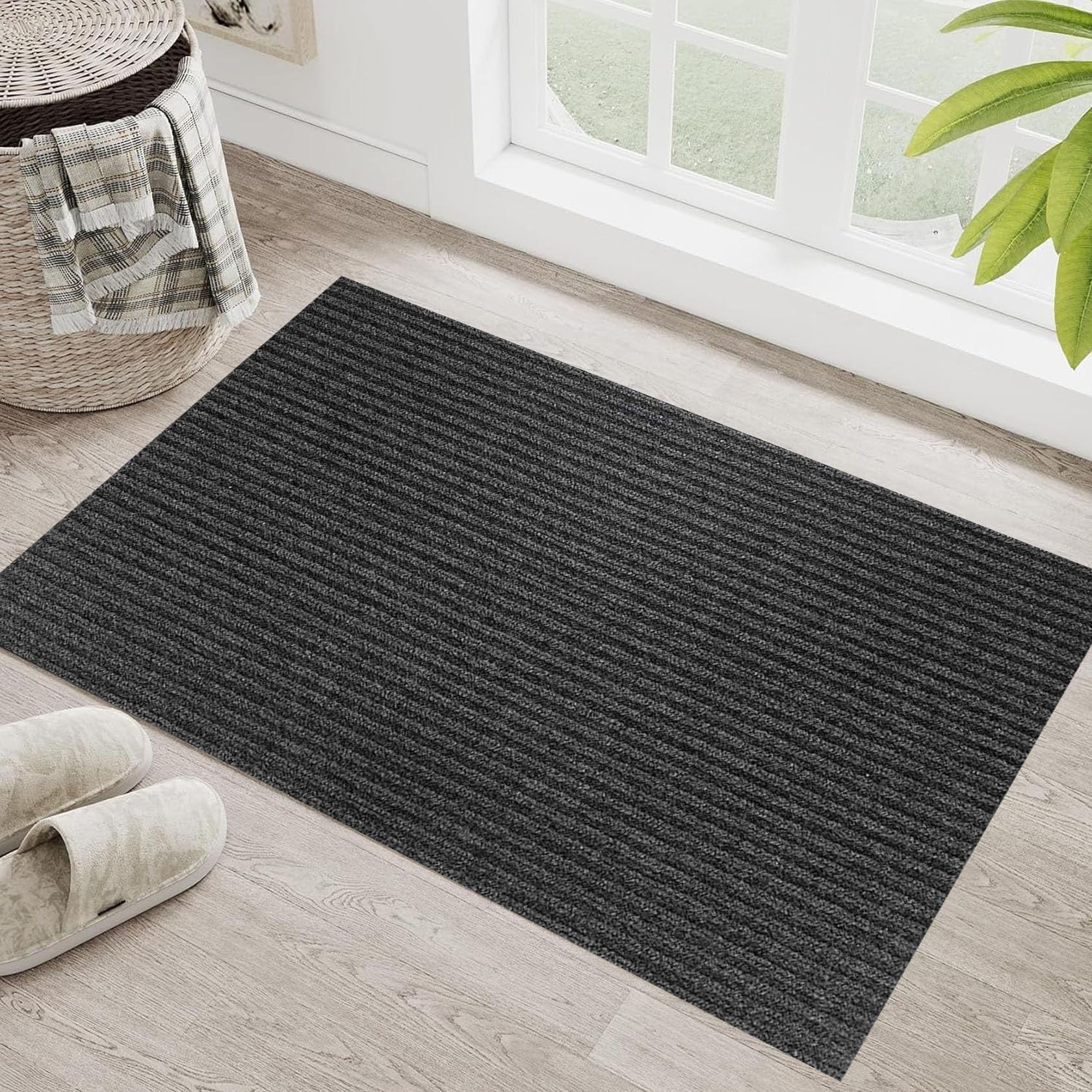 Tappetino da ingresso per interni, 95 x 100 cm, antiscivolo, lavabile, per esterni, per cani, ingresso e corridoio, nero, perfetto per proprietari di animali domestici e aree ad alto traffico