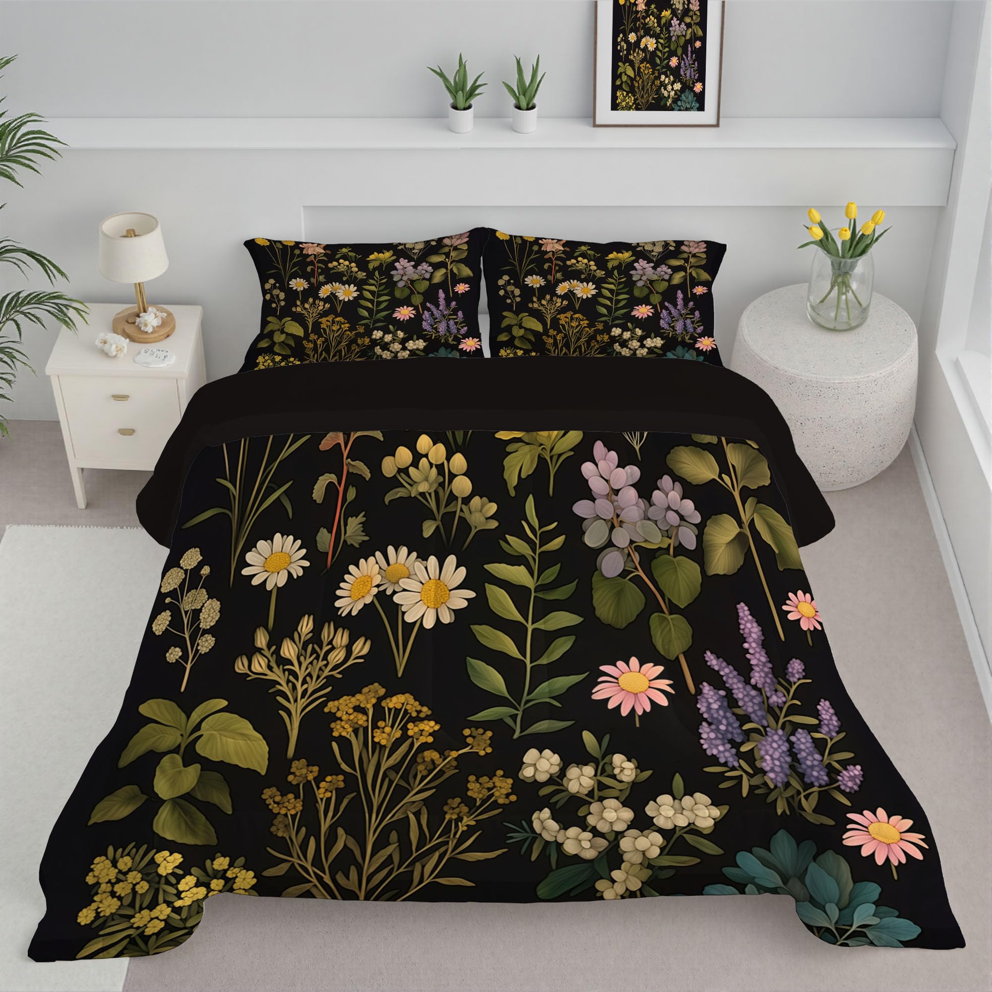 Edredón Nórdico Cama 105, Edredón Estampado con Margarita Relleno Nórdico Flores Silvestres Retro Ligero y Cálido con 2 Fundas para Cualquier Temporada Verde Salvia 200x200cm
