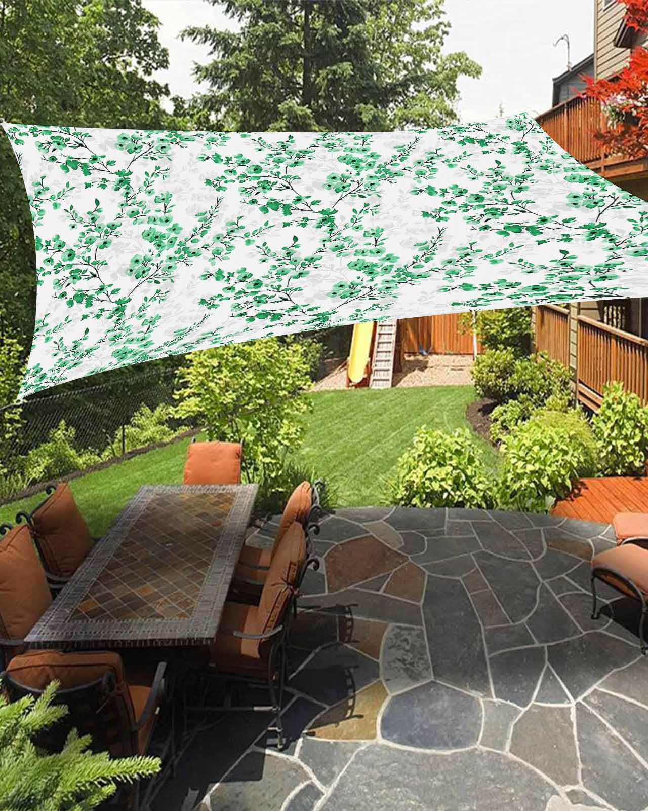 Boanket Sun Shade Sail 6.5' x 10', Green Botanical UV Block Sun Sails Shades, Watercolor Spring Floral Pastoral Summer Flower Shade Cloth for Patio Deck Garden Lawns Beach Backyard