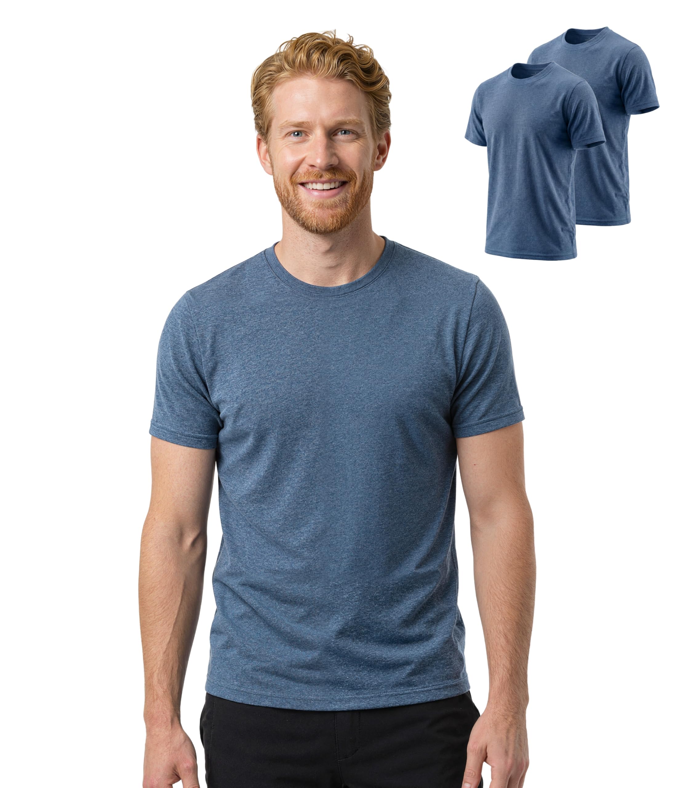 BEENIUBEE 2er Pack 100% Merino T-Shirt Herren Kurzarm,Atmungsaktiv Merinowolle Unterwäsche,Comfortable Leicht Unterhemd Herren,Weich Thermooberteile für Wanderungen (Hellblau,XL)