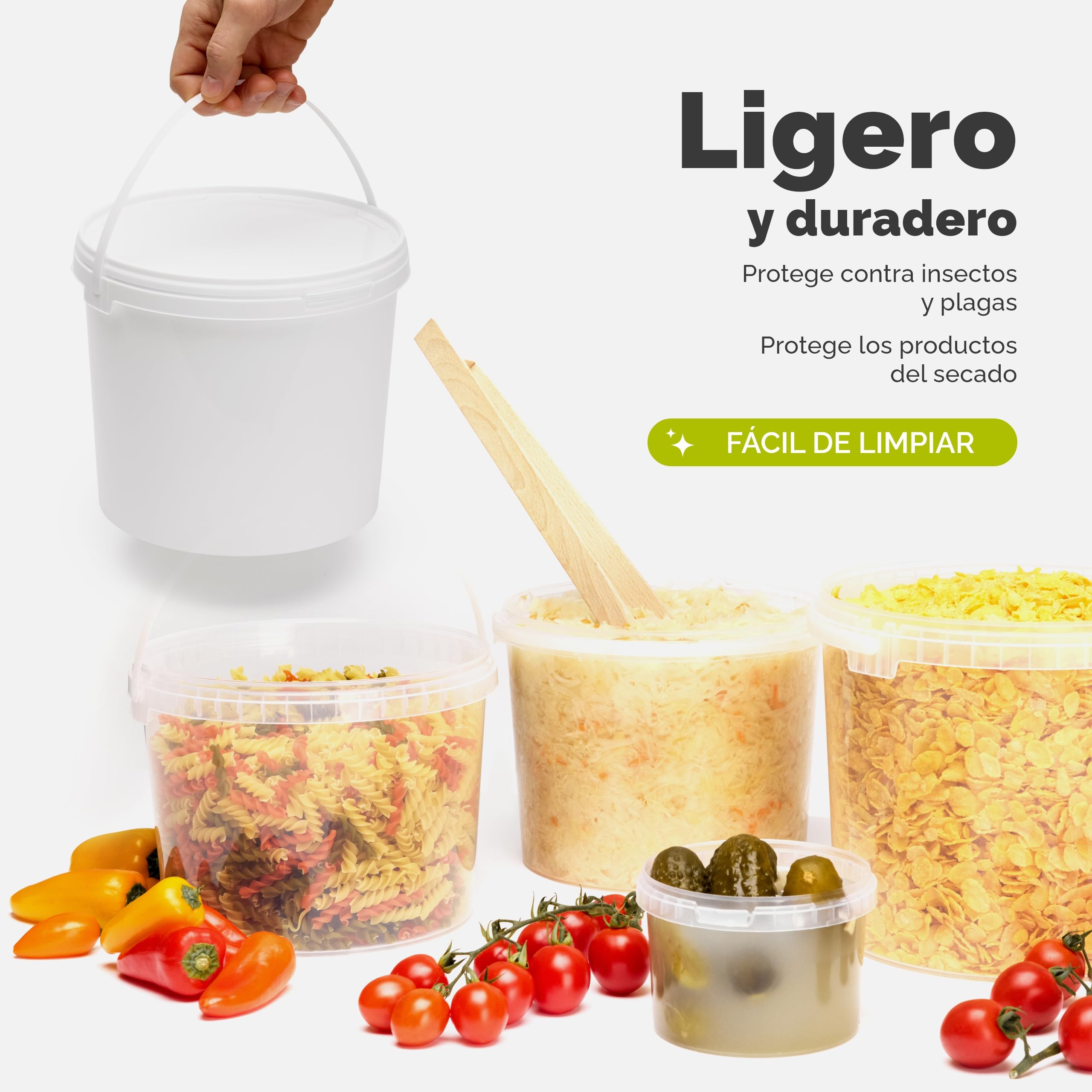 Garronda Cubos con Tapa 3L Pack de 50 para Alimentos GD-0113 Blanco | Cubo resistente con tapa para almacenar productos alimenticios y químicos; práctico para hogar, industria, taller y almacén