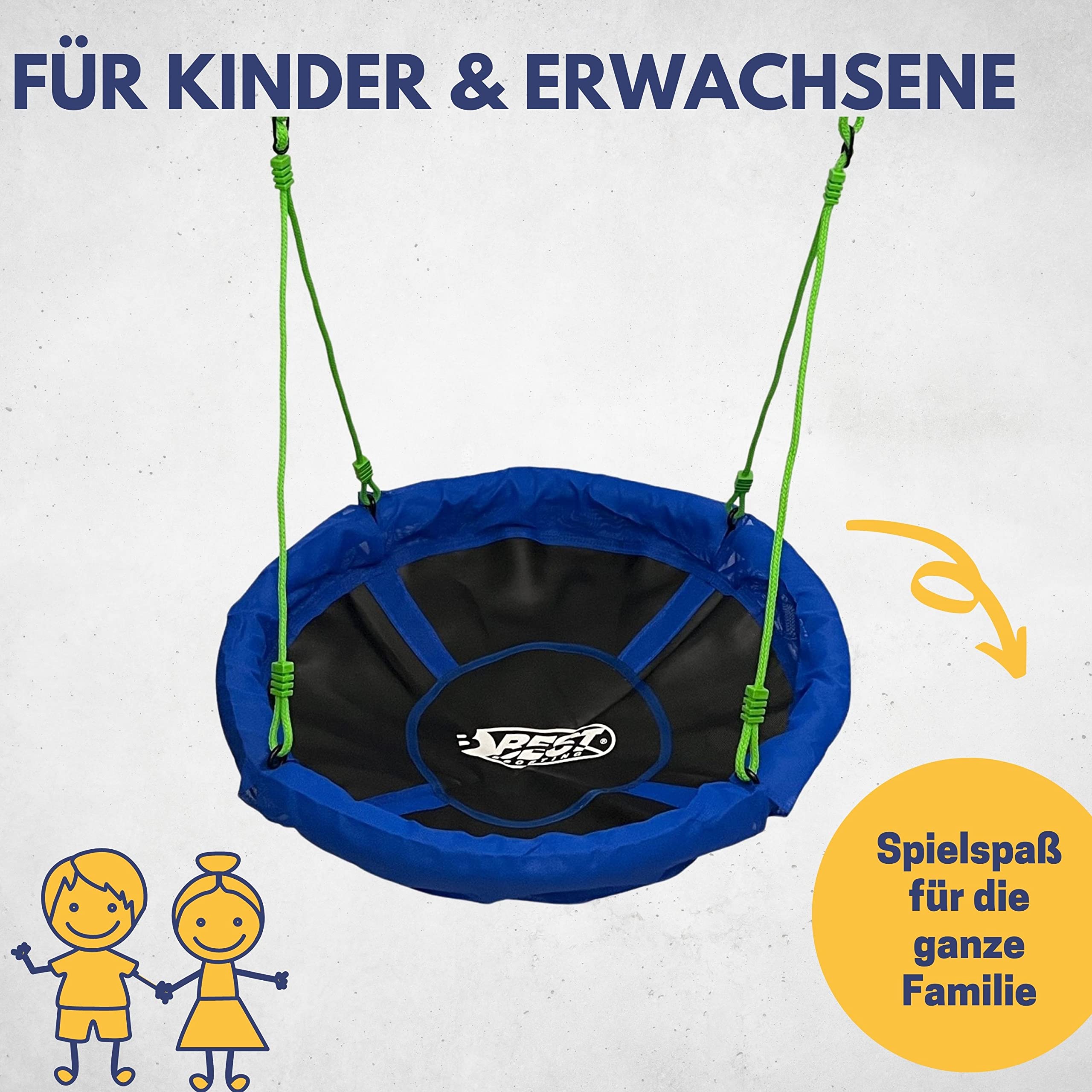 Best Sporting Nestschaukel I Gartenschaukel Ø 60, 80, 90, 100 oder 110 cm I Bis 150 kg belastbar I Höhenverstellbar 105-180cm I Nestschaukel Outdoor I Gartenschaukel Kinder (Ø 60)