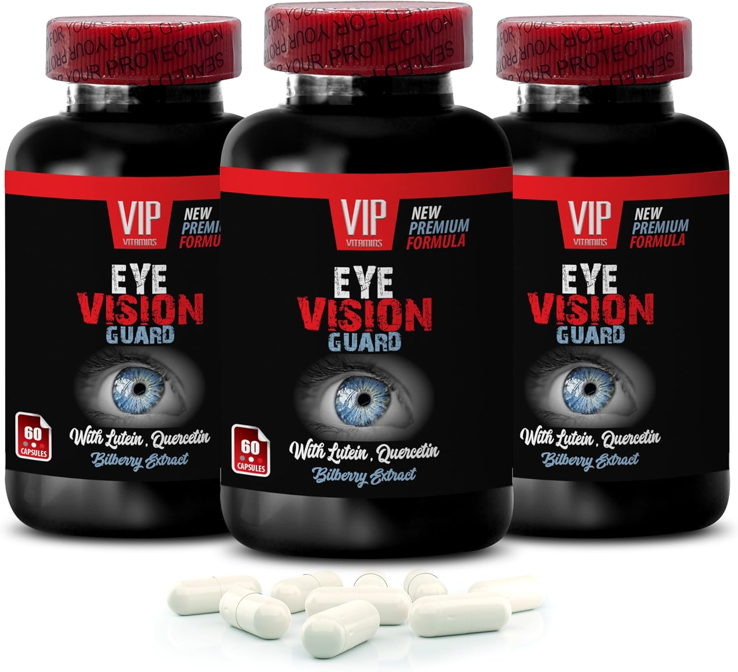 L-Glutathione - Eye Vision Guard - Grape, Lutein, Quercetin Dihydrate, Taurine, Bilberry Fruit, Turmeric Root, Milk Thistle, L-Glutathione, Grape, Lutein, Taurine 3 Bottles 180 Capsules