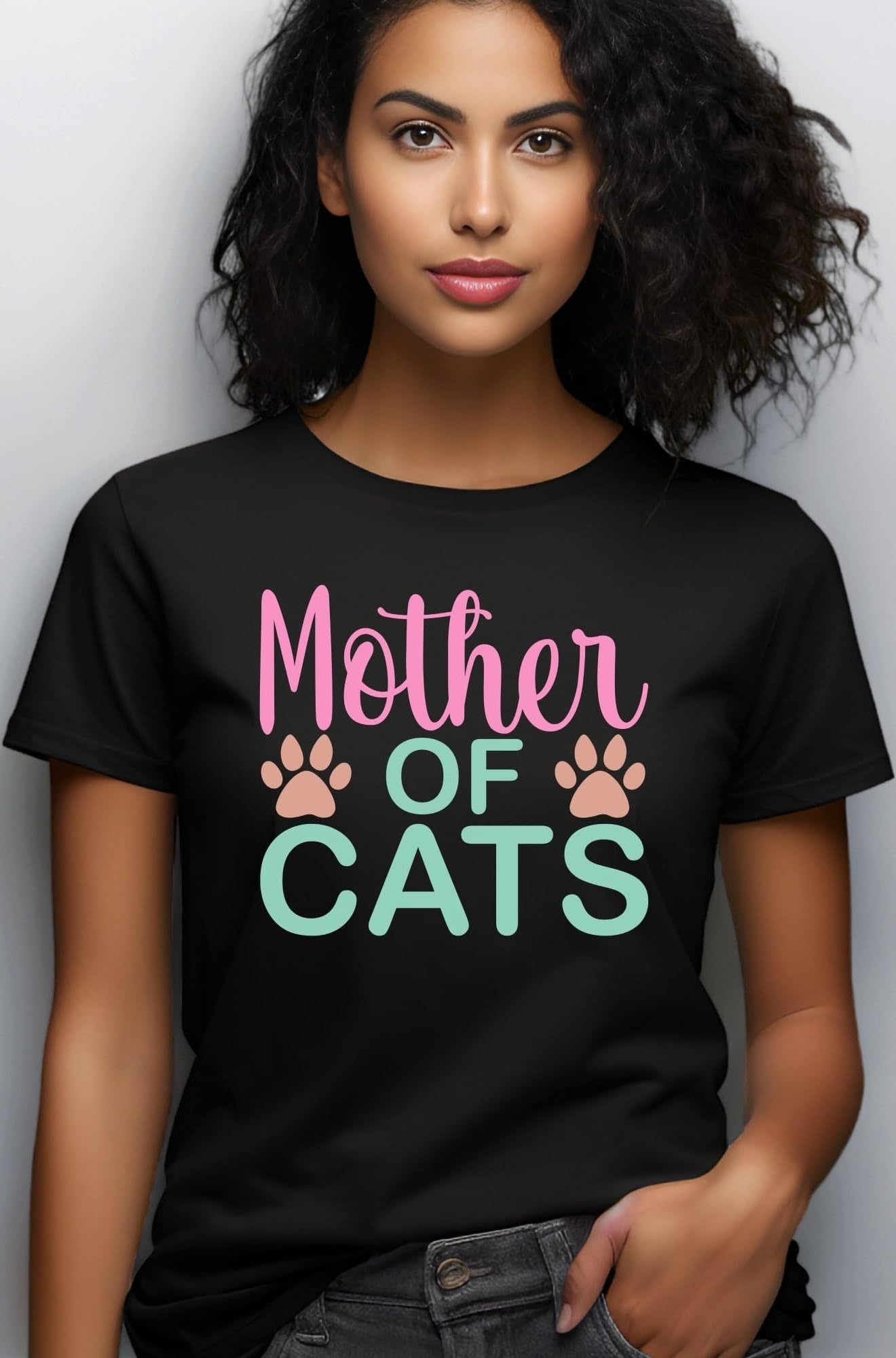 Mother of Cats T-Shirt, Funny Cat Lover Tee, Pet Mom Gift, Cute Feline Paw Print Shirt, Casual Women's Graphic Top