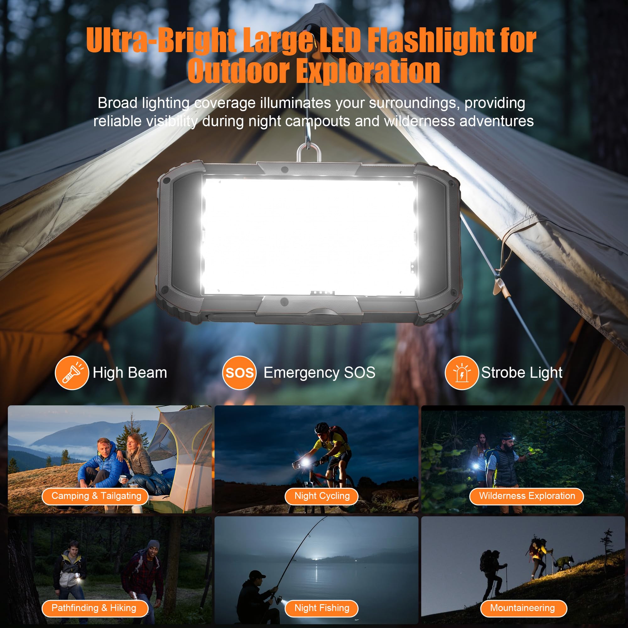 52800mAh Power Bank Solare 30W PD Caricabatterie Portatile a Manovella con Cavo Retrattile e Adattatore Lightning, 4 Uscite, Luce LED, Bussola Batteria Esterna per Campeggio ed Emergenza