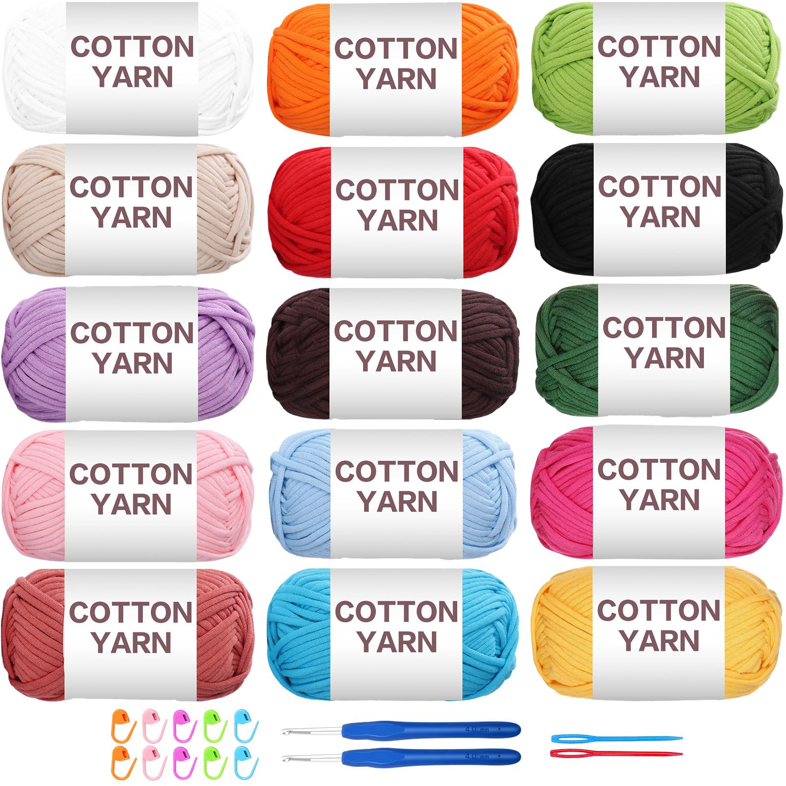 SIMEIQI 15×50g Beginners Yarn Kit for Crocheting and Knitting,Cotton Nylon Blend Yarn for Hand DIY Bag Basket Dolls and Cushion A