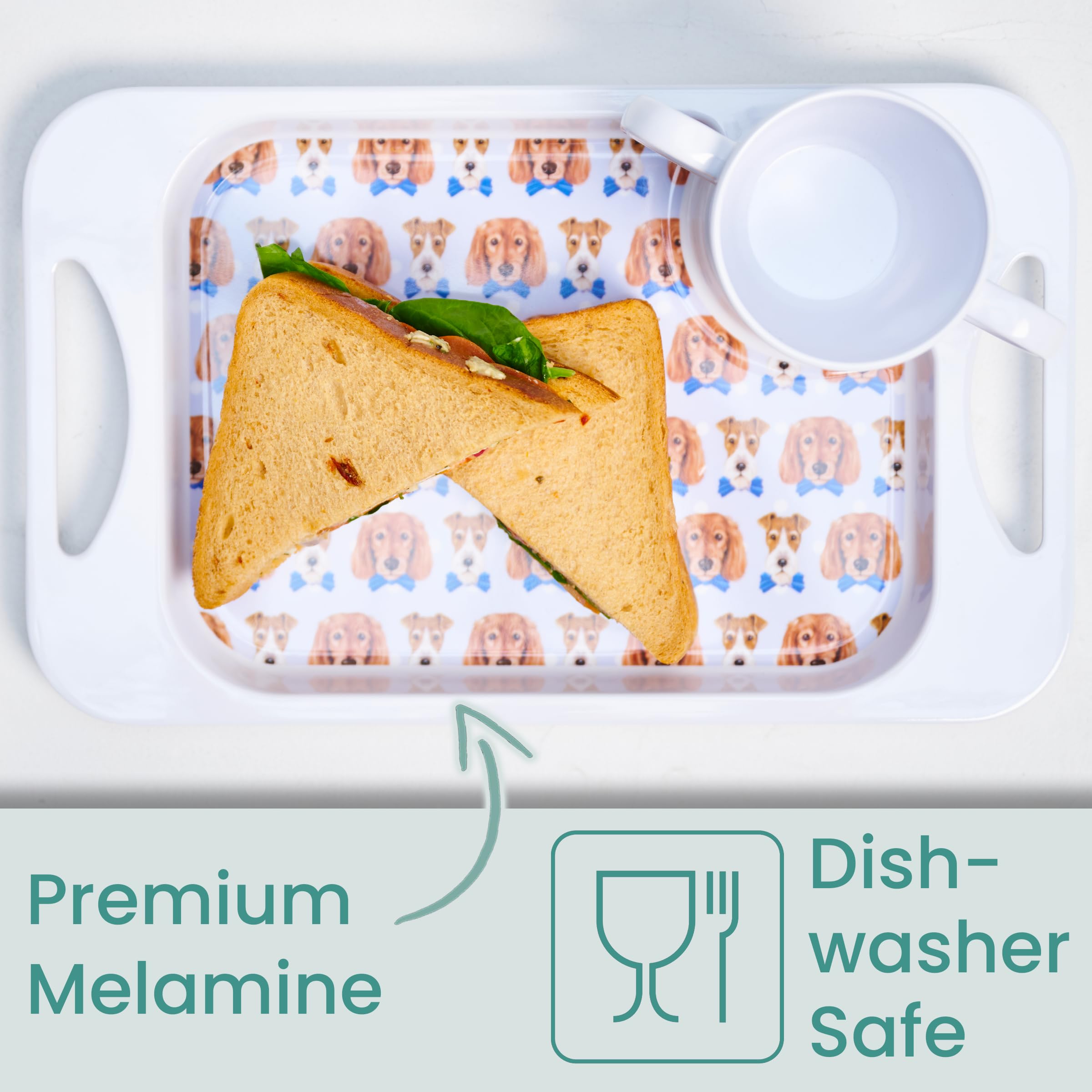 Juego de taza de melamina con dos asas y bandeja para servir (400 ml), bandeja de capacidad para tazas (33,8 cm x 20,6 cm), ayuda ligera para la movilidad para ancianos, demencia,