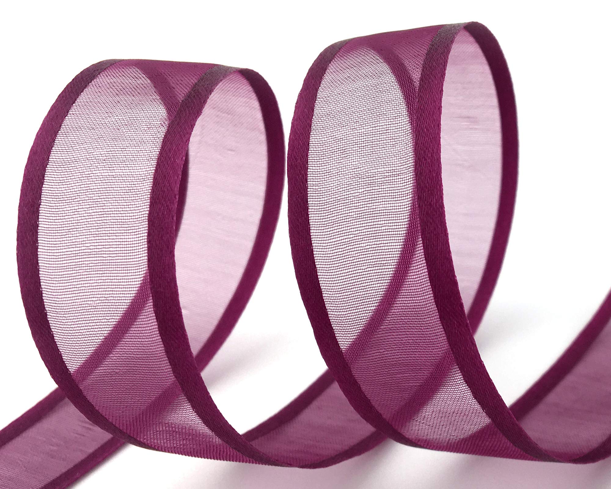 finemark 25 m x 25 mm Chiffon Ribbon with Satin Edge Wine Red Burgundy (68) Chiffon Decorative Ribbon Gift Ribbon Semi-Transparent Shiny Without Wire Organza - Image 3