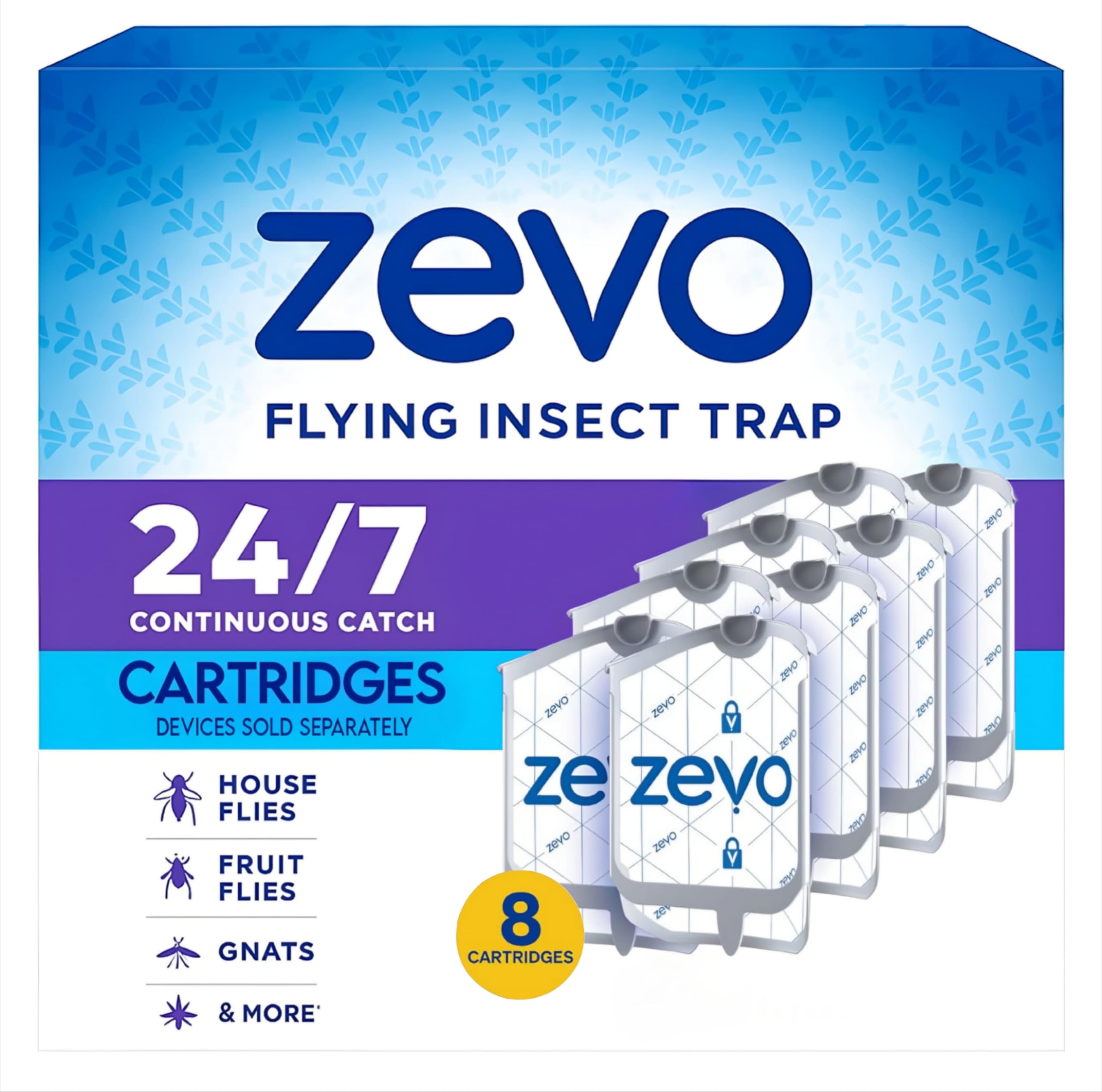 Zevo Indoor Flying Bug Trap Refills | Indoor Fly, Gnat &amp; Insect Lure – 8 Refills Pack