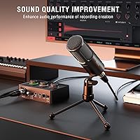 Vista 2 de FIFINE Juego de equipo de podcast, kit de grabación de música con micrófono dinámico de estudio y mezclador de audio USB con entrada de micrófono