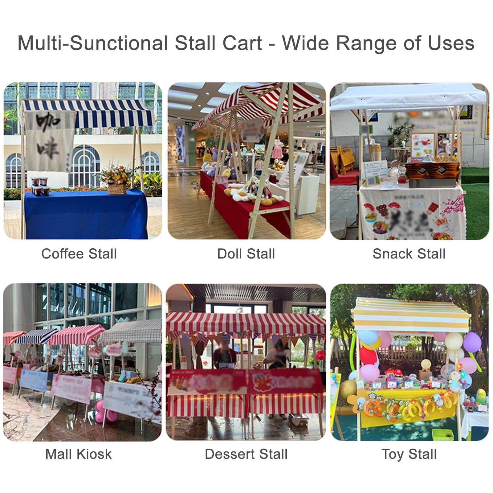 Marktstand Verkaufsstand Mit Sonnendach, Imbisswagen Aus Holz Den Gewerblichen Einsatz, Süßigkeitenstand Für Partys, Im Freien Und Streetfood(White,150cm/59in)