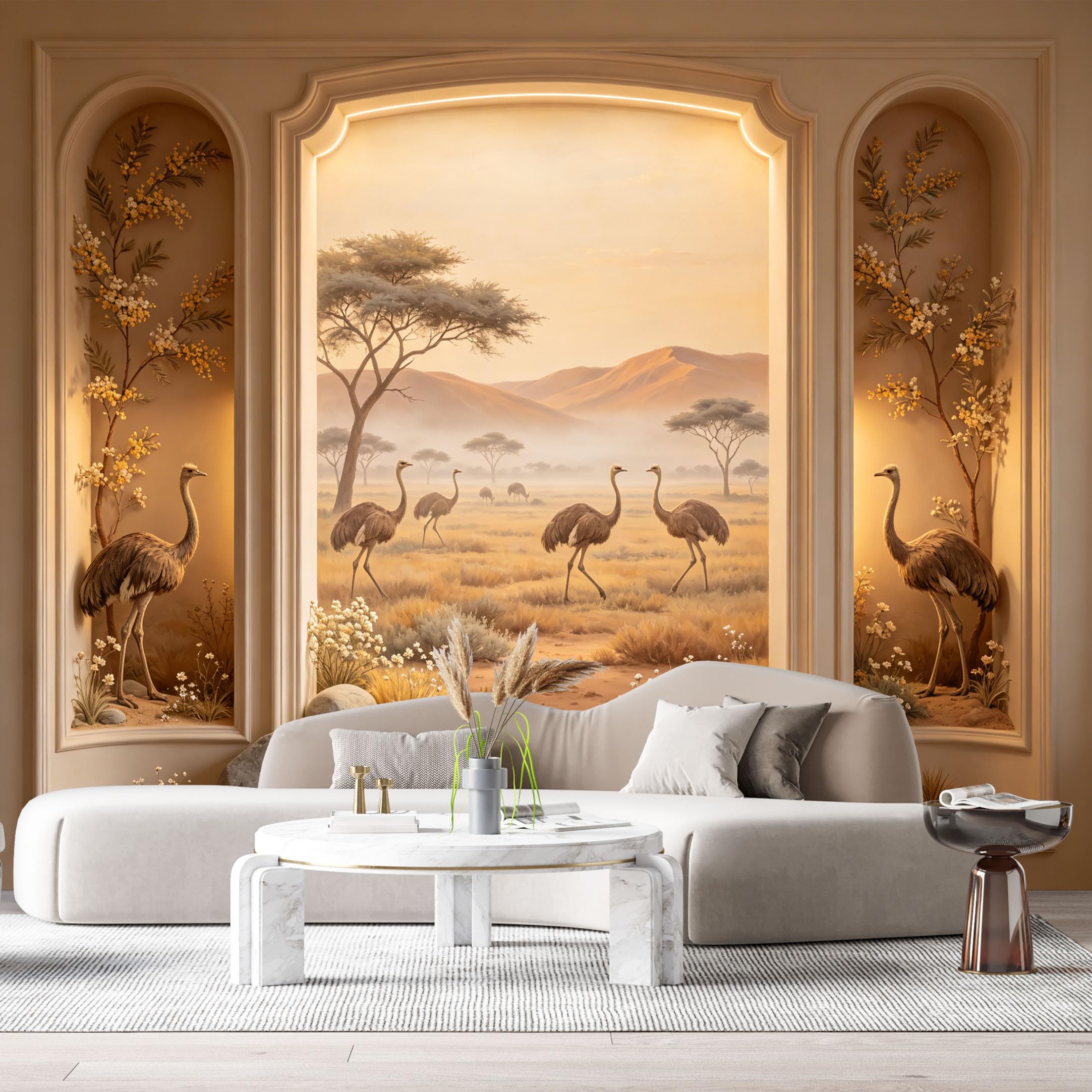 Custom Size Wall Murals African Savanna Ostrich Landscape 3D Trompe L'Oeil SelfAdhesiveWall Fabric Removable Wallpaper Wall Decor for Living Room Bedroom Bathroom