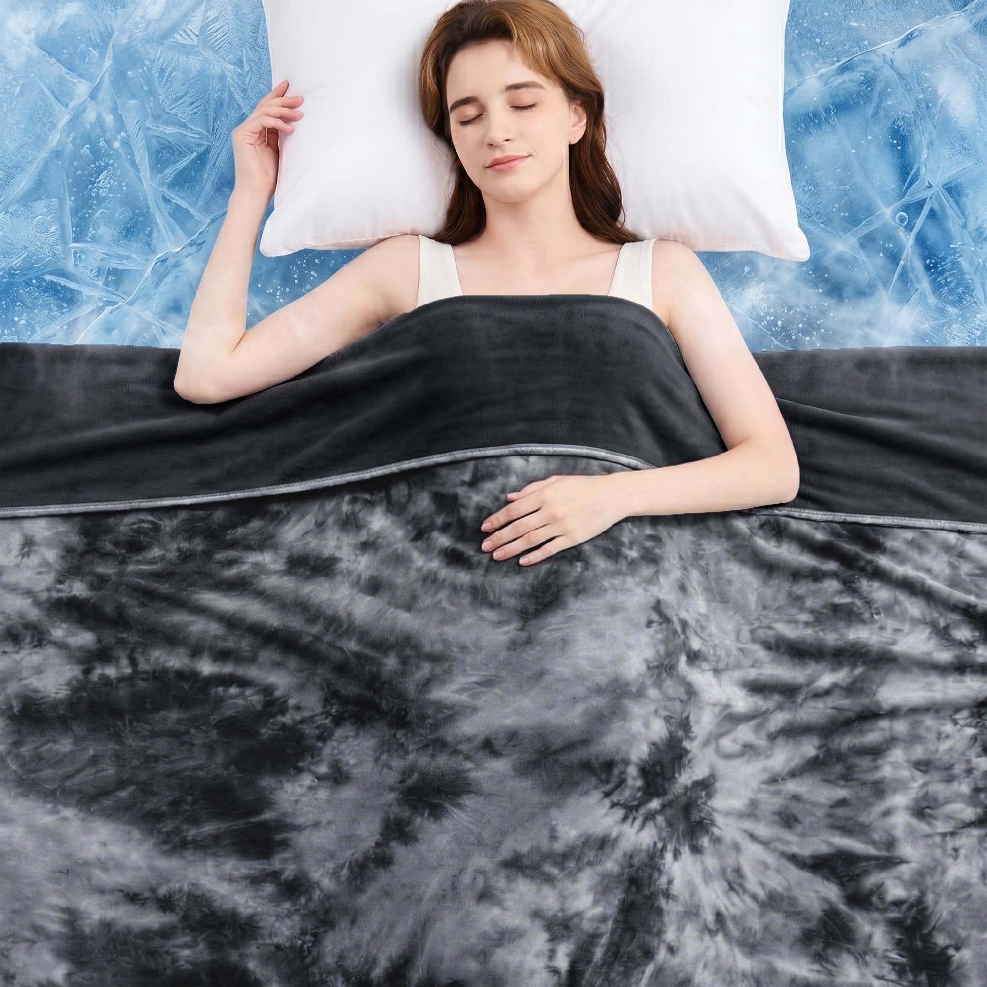 L'AGRATY Cooling Blanket (150x200cm Double) for Sweats Absorbs Heat to Keep Adults Cool on Warm Nights, Q-Max 0.5 for Hot Sleepers, Ultra-Cool Lightweight Black Blanket for Bed — image 1