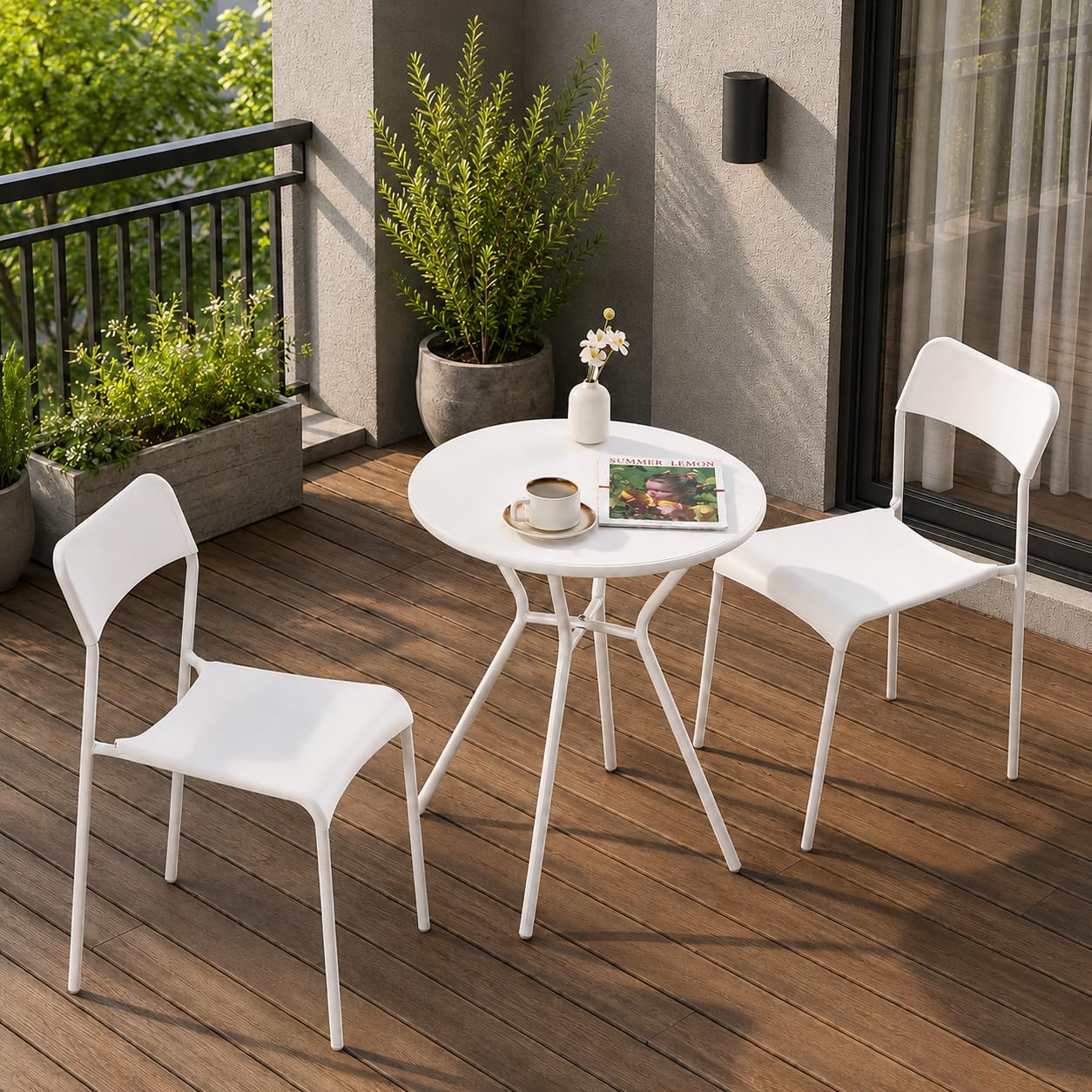 Ensemble Bistro Extérieur 2 Pers Table Métal 3 Pièces Blanc