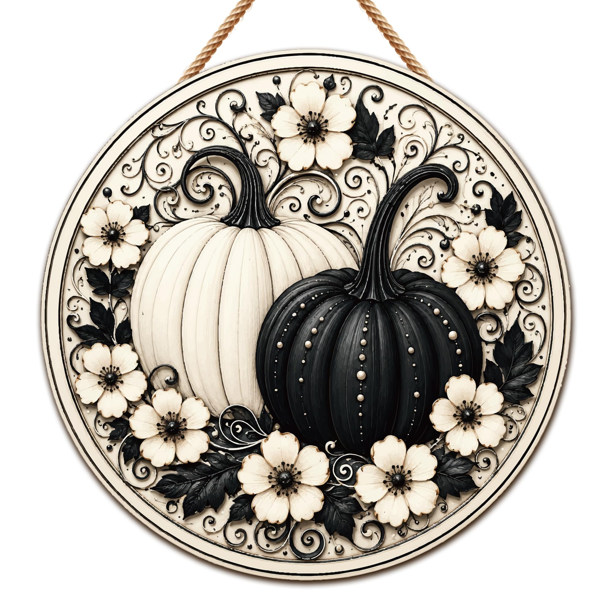 Fall Decor - 2D Printed Flat Pumpkin Wreath Door Sign for Front Door