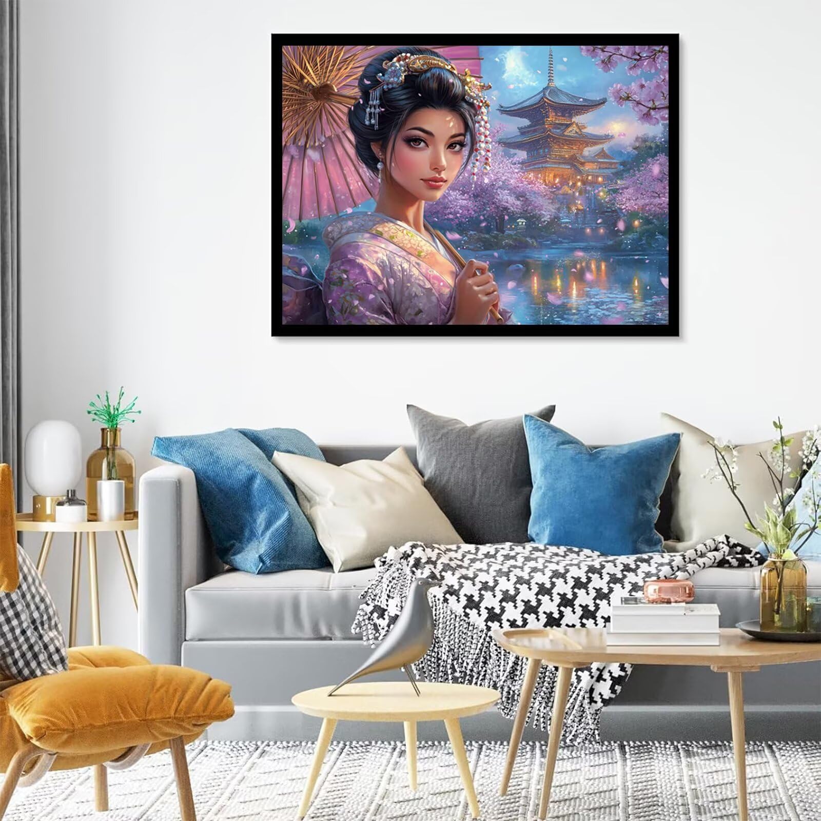 Malowanie według numerów dla dorosłych Japoński styl, kobiety malowanie według numerów 70x100cm, 1szt DIY Paint by Numbers z 3 pędzlami i pigmentem akrylowym, obrazy nowoczesne dekoracje do salonu