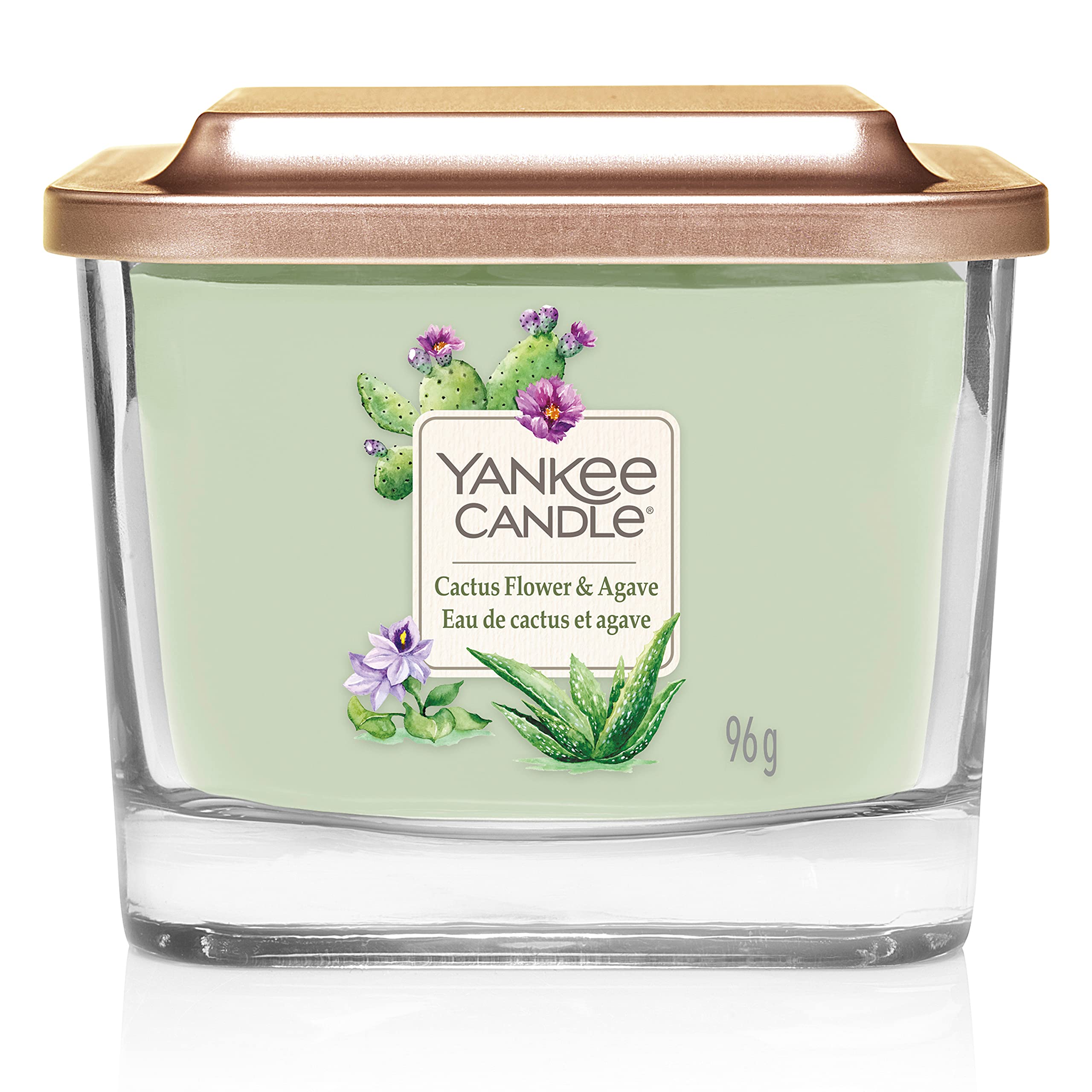 Yankee Candle Square Scented Candle | Cactus Flower & Agave Small 1-Wick Candle | Up to 28 Hours Burn Time | Elevation Collection with Platform Lid