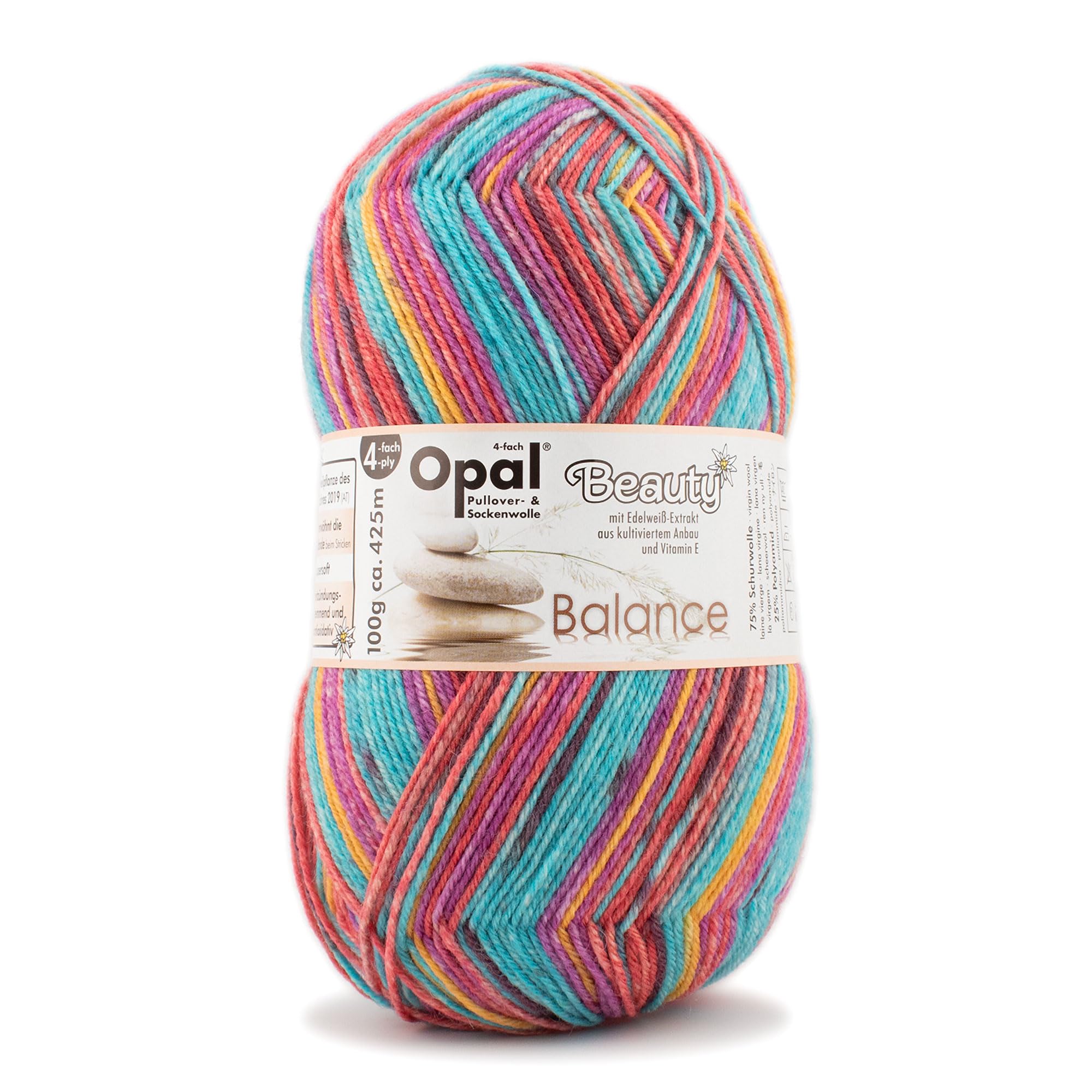 Opal Beauty Balance (425m) 4-Ply Yarn - Wool-Blend, for Knitting Wonderfully Warm Socks, 11402, 1 x 100g