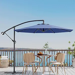 10FT Cantilever Umbrella outdoor patio, Offset Patio Umbrella with Easy Lift & Tilt Adjustment, UV Protection Fade Resistant for Deck, Pool, Garden, Navy Blue
