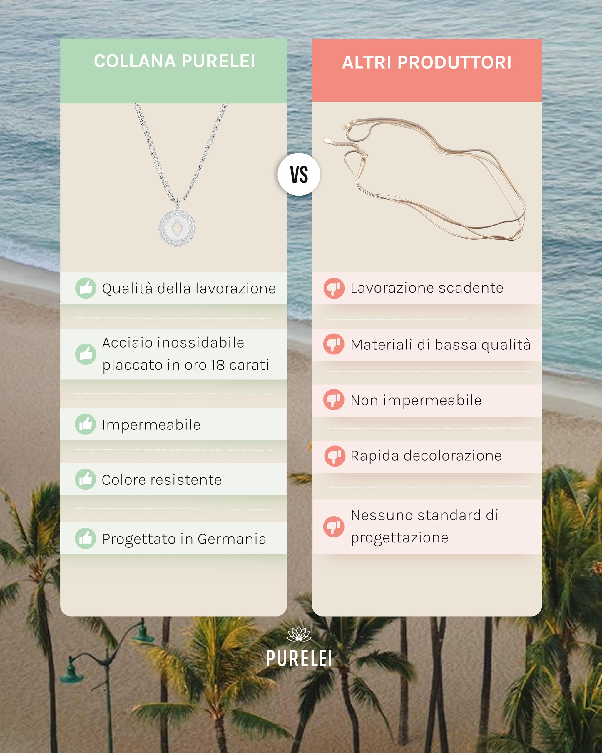 Purelei Lolani necklace – Collana donna in resistente acciaio inossidabile – Collanina donna con ciondolo – lunghezza 40-45 cm – Collana per un look personalizzato – impermeabile