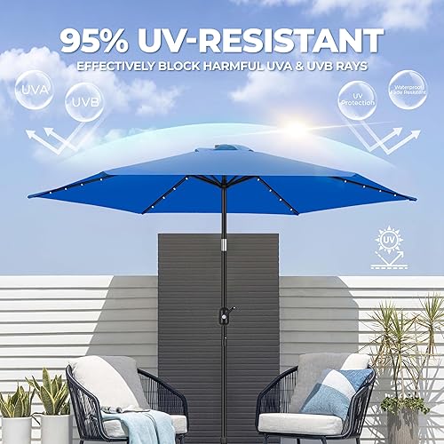 Miniatura 2 de FRUITEAM - Sombrilla de 7.5 pies con luz LED solar para patio exterior o piscina, sombrilla resistente para mesa al aire libre, con varillas