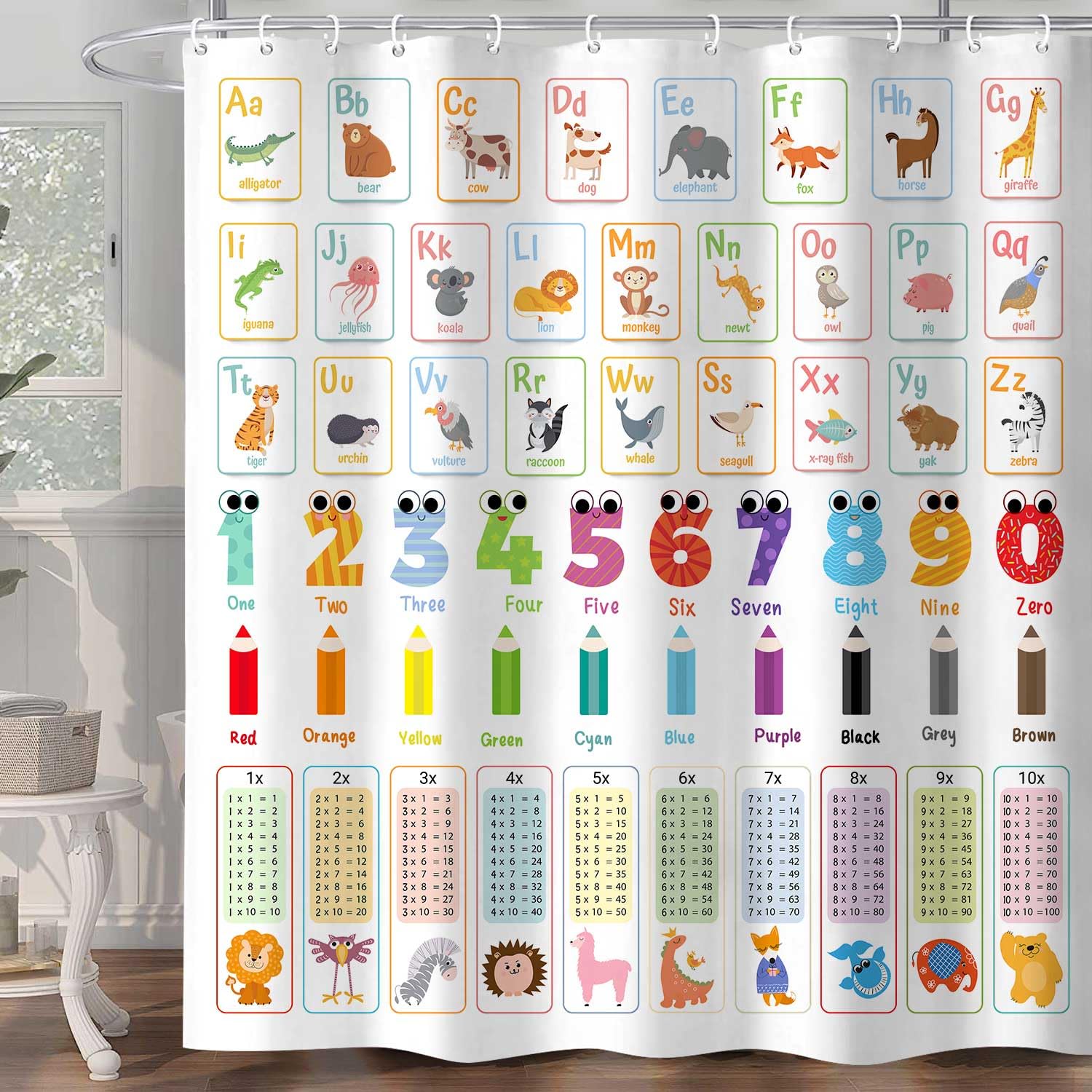 Amazon.com: Alphabet ABC Learning Shower Curtain for Kids, Colorful ...