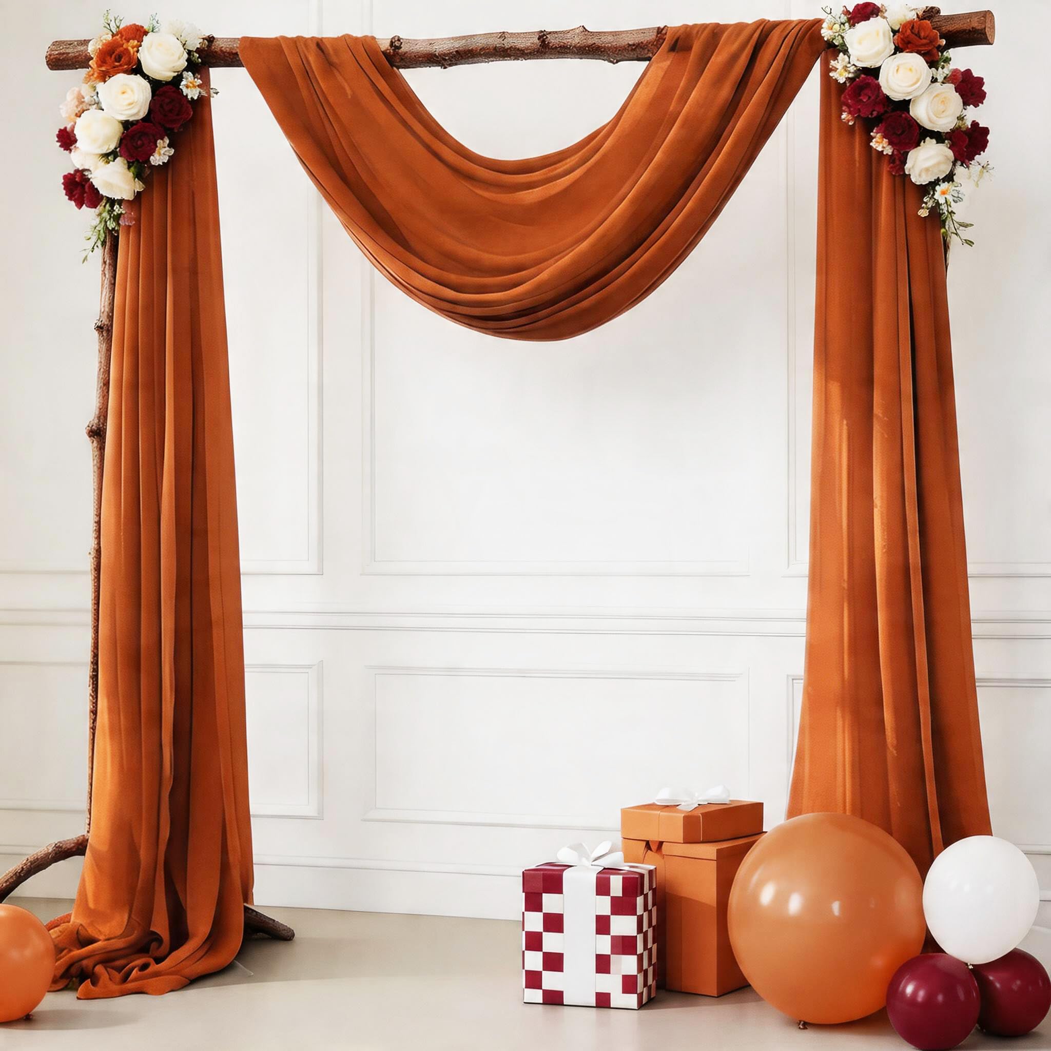Wedding Arch Draping Fabric Terracotta 29" X 20FT Chiffon Fabric Sheer Drapes for Wedding Ceremony Arbor Engagement Party Bridal Shower Decoration | Terracotta Backdrop Fabric 1 Panel