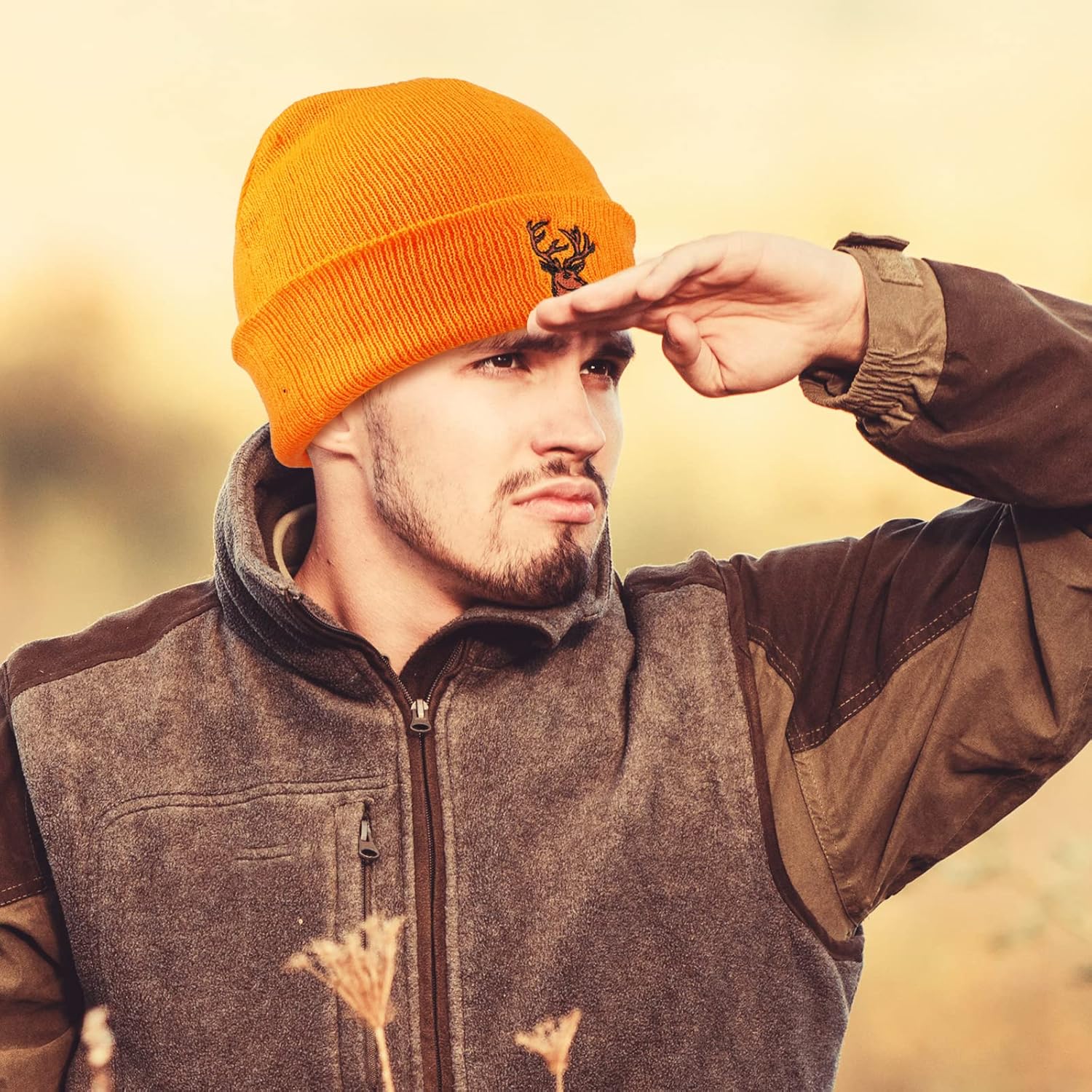 Jiuguva 4 Pcs Orange Hunting Hat Blaze Deer Beanie Blaze Orange Hat Winter Beanie Warm Winter Deer Cap Knit for Outdoors Men Women - Image 5