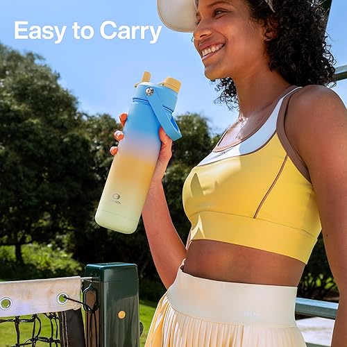 Miniatura 426 de ENCOOL Botella de agua aislada con popote, de acero inoxidable, a prueba de fugas, sin BPA, al vacío de doble pared que se mantiene fría durante 24