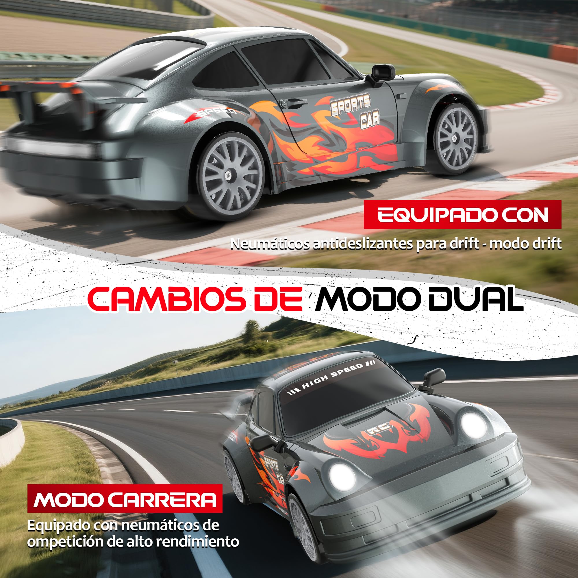 HappyGoLucky Coche RC Drift Car, Coche Teledirigido Drift con Luces LED, 2.4 GHz, 10-15KM/H, 4WD 1:24 Mini Drift Car Juguetes Niños 3-12 Años para Adultos - Regalo Navidad Niño