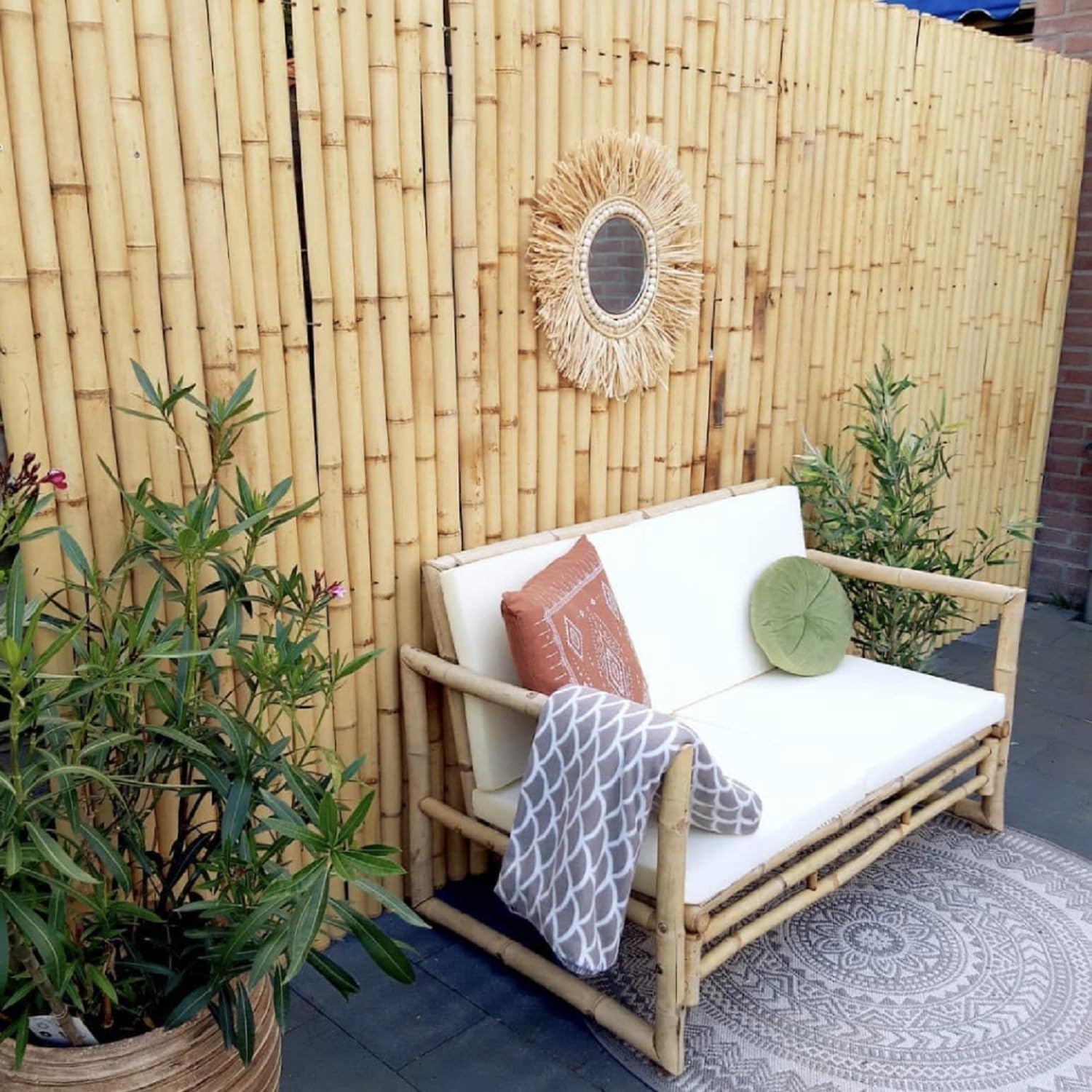 DE-COmmerce Brise-vue en bambou BARU, clôture en demi-coquilles, clôture de jardin, pare-vent, clôture, tapis en bambou NATURE (HxL) 150 cm x 180 cm