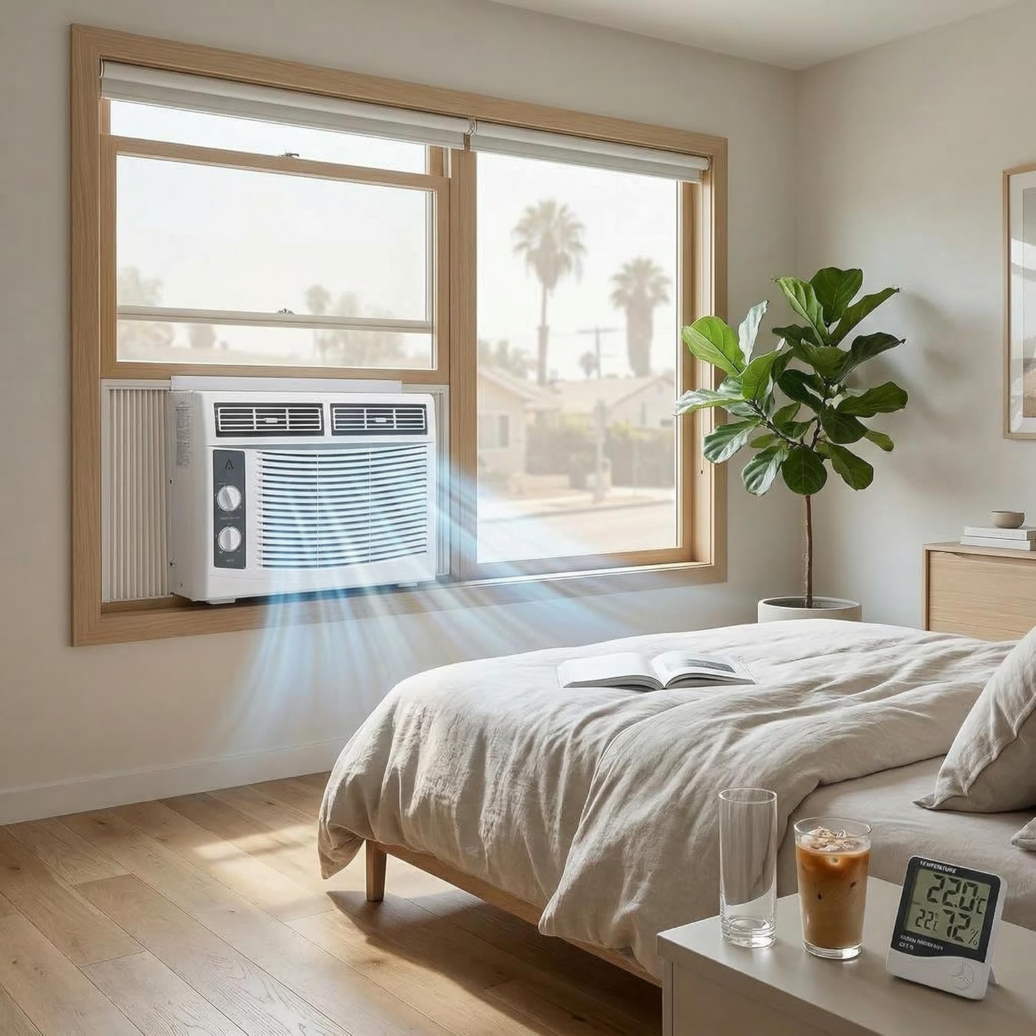 5,000 BTU Window Air Conditioner with Smart App & Remote, 3-in-1 Cooling, Cools Up to 200 Sq.Ft, Energy Efficient, 3 Fan Speeds, Dehumidifier, Washable Filter, for Bedroom, Apartment, Office
