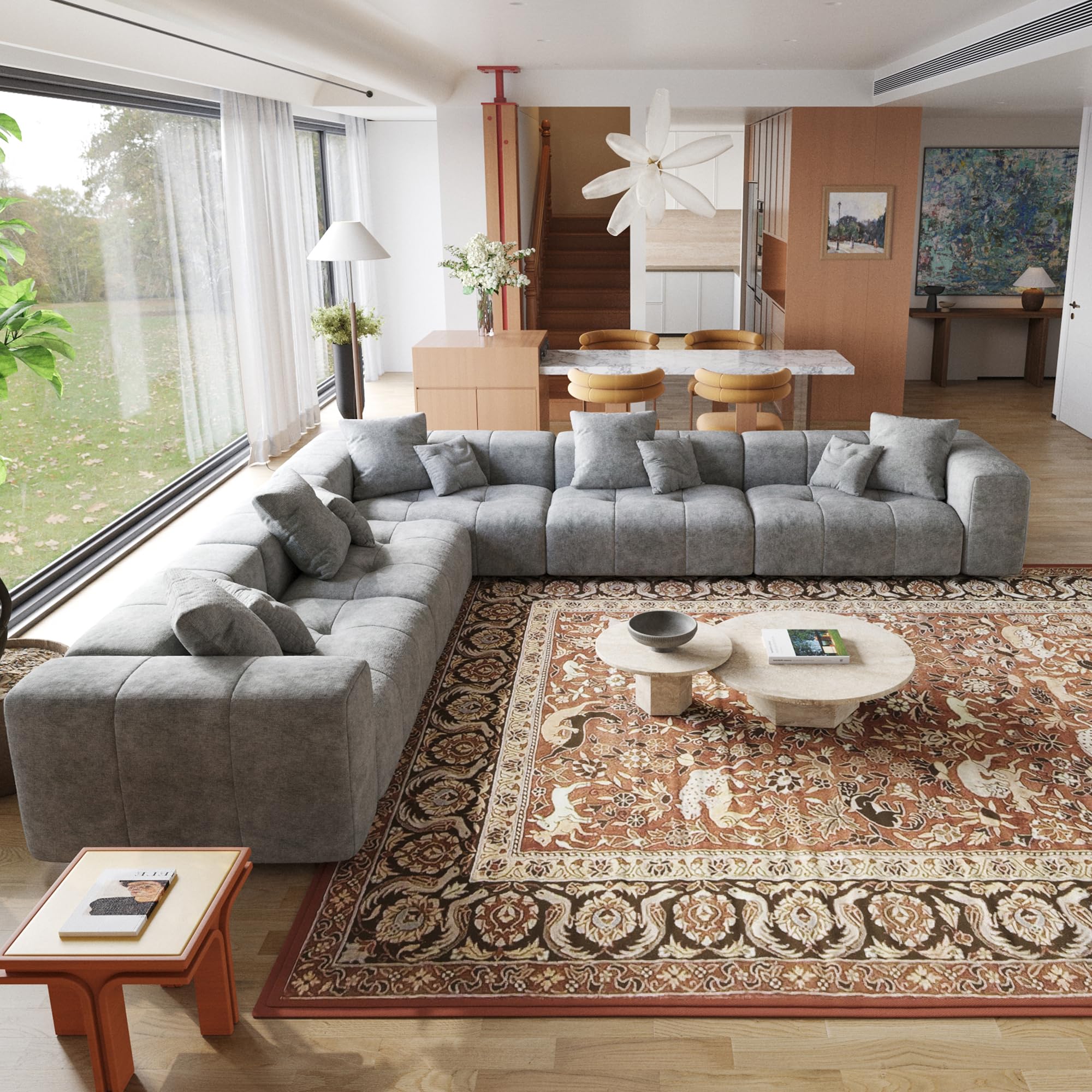 JACH V-Shaped Modular Sectional Sofas for Living Room, Modern Cloud Couch, Mid Century Modern Modular Sofa, Cozy Sleeper Sofa for Living Room (Linen