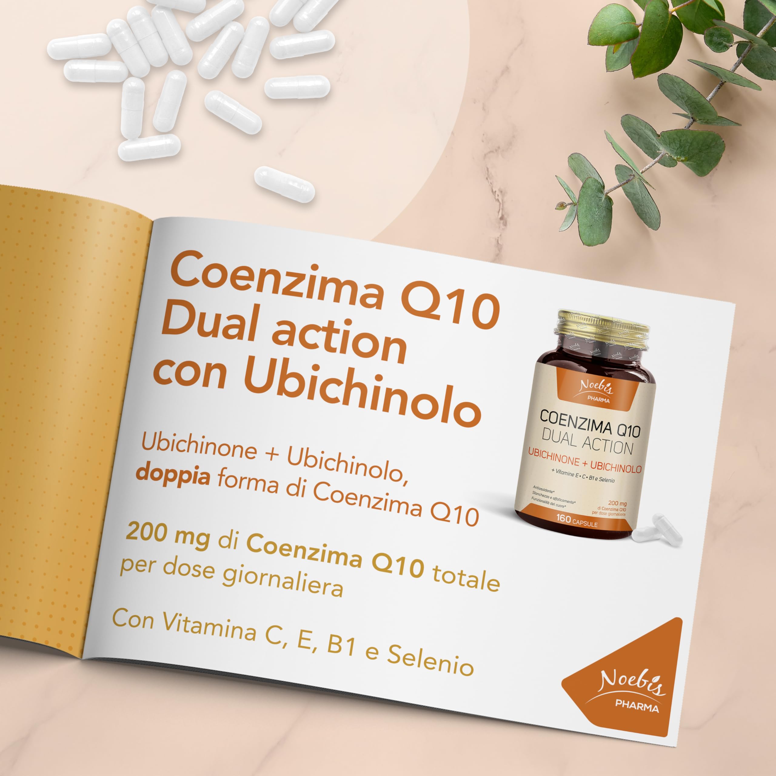 Noebis Pharma Coenzima Q10 Dual Action 200 mg per Dose – 960 Capsule (6 x 160) con Ubichinone e Ubichinolo – Confezione Sestupla