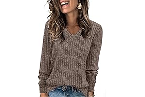 Women's Casual Fall Tops: V Neck Long Sleeve Shirts