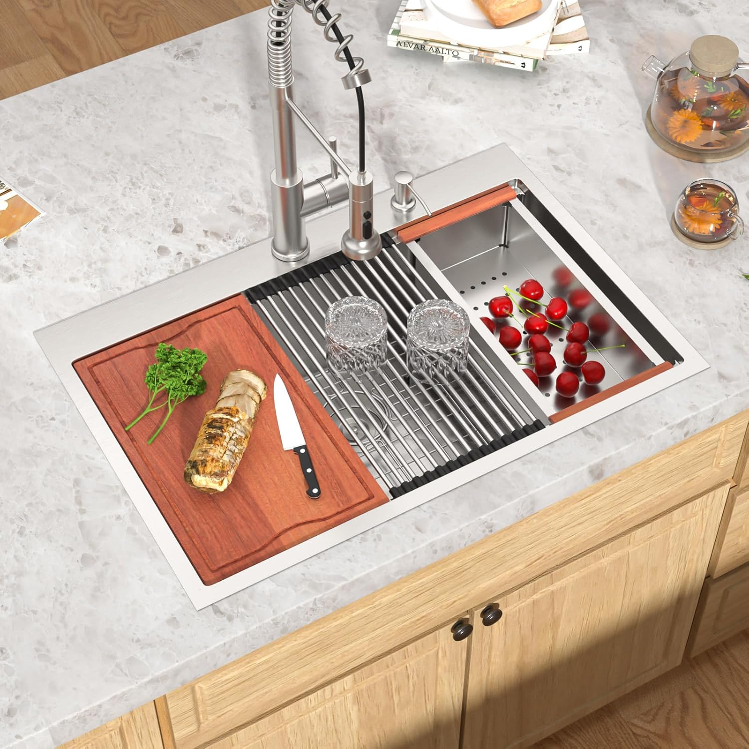36 Drop In Kitchen Sink Workstation - 36"x22" Kitchen Sinks Drop In Stainless Steel 16 Gauge Single Bowl Handmade Topmount Large Over Counter Sink Basin #TLT-0044
