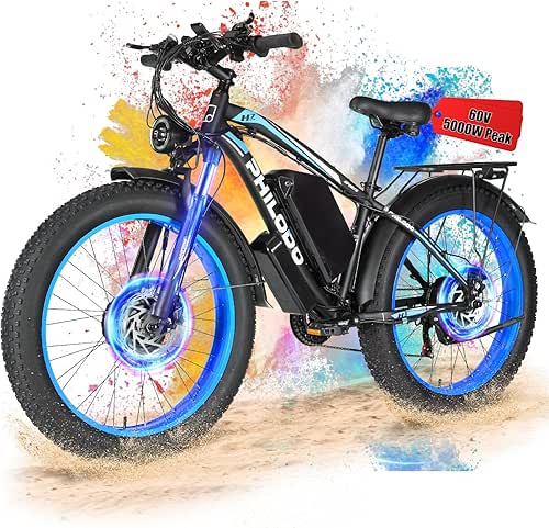 PHILODO Electric Bike for Adults, 5000W Peak 45MPH,60V 26AH E-Bike,Dual
