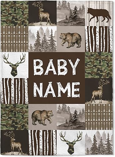 FLOCHIL Mantas de bebé personalizadas, manta de bebé personalizada Manta de bebé con nombre para niños, el mejor regalo para bebé, elefantes recién