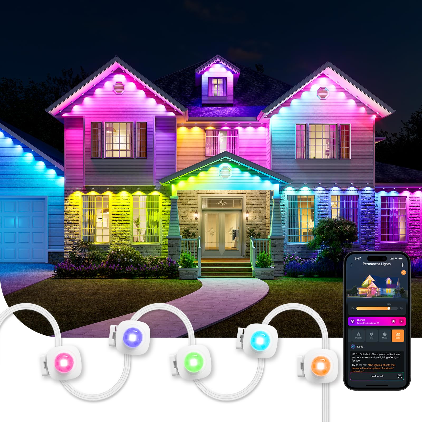 Linkind Permanent Outdoor Lights HP5, 100ft Smart AI RGBTW LED