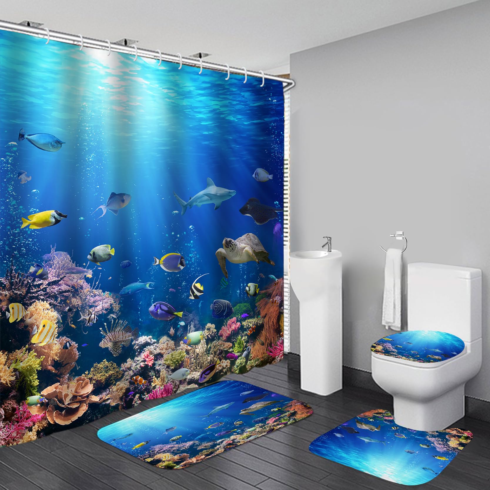 KOKGYM Sunlight Sea Fish Bathroom Set