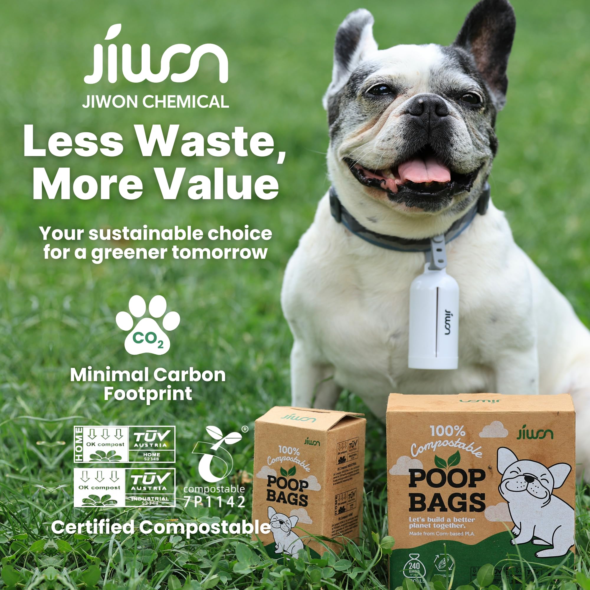 JIWON Bolsas para excrementos de perro 100 % compostables, 240 bolsas, 16 rollos, 9 x 13 pulgadas, estándar ASTM D6400 y EN 13432, certificado OK para compost y plántulas, bolsas gruesas y a prueba de