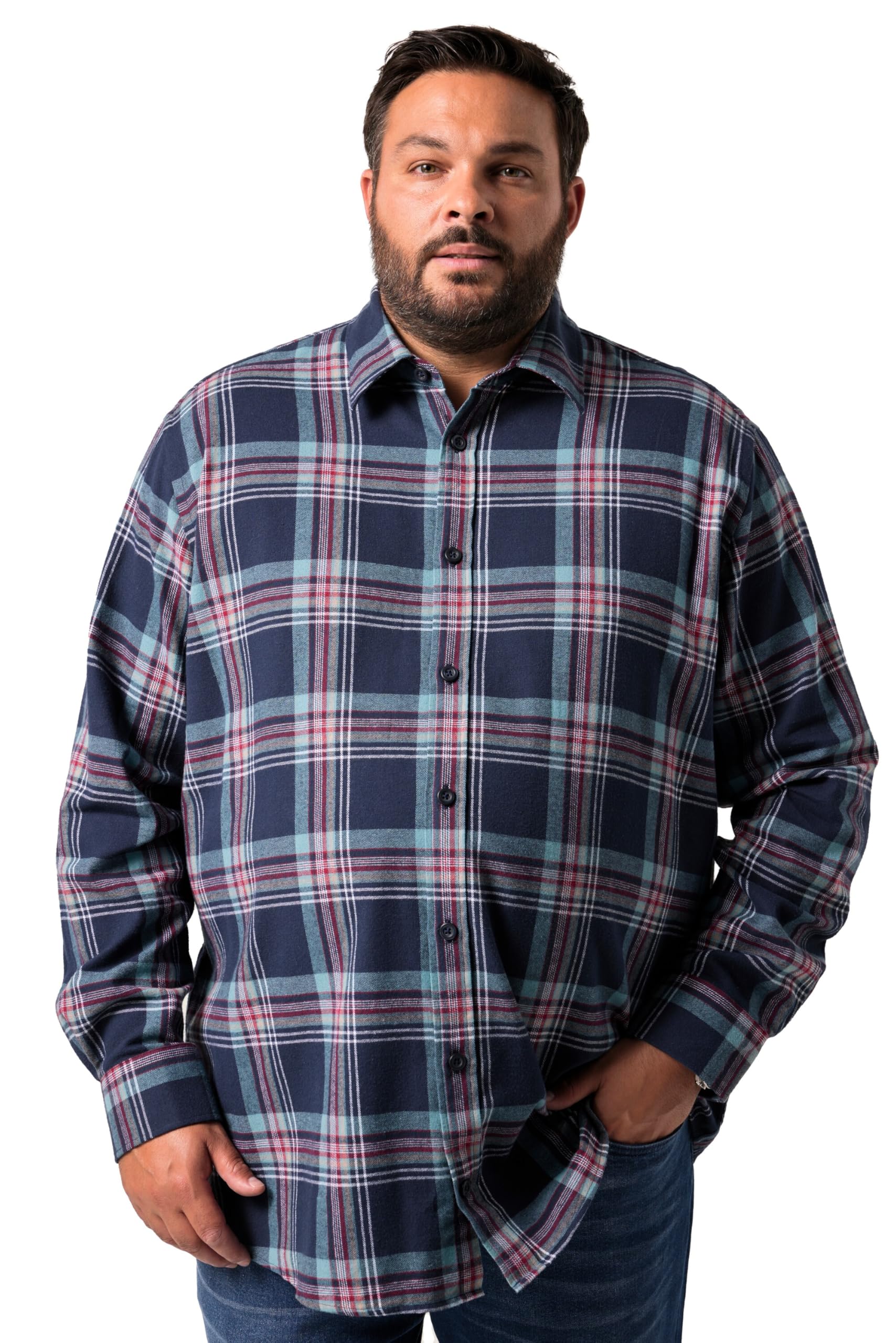 Men Plus Herren große Größen Übergrößen Menswear L-8XL Karo-Flanellhemd, Langarm, Kentkragen, Comfort Fit 841650
