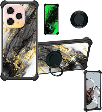 Aroepurt Case Compatible for Coolpad X100 K15 Phone Case Cover [with 1* Tempered Glass Screen Protector][Hard PC + Soft Silicone][Ring Support] [Gold Glitter+Luminous] JSH-HDL