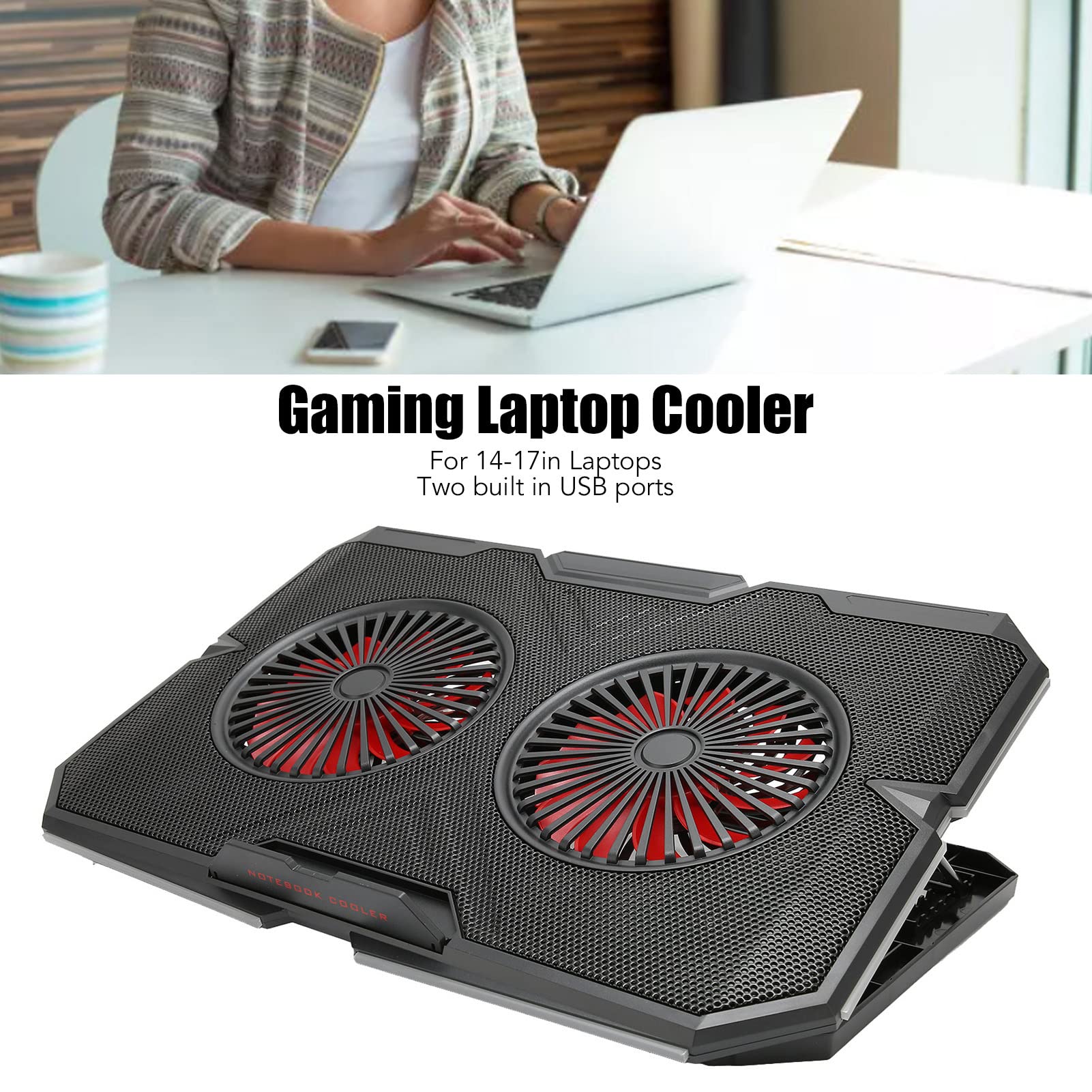Laptop-Kühlpad, RGB-Laptop-Kühler, Notebook-Kühler, Zwei Leise Lüfter, 7 Stufen Höhenverstellung, 2 USB-Anschlüsse, Legierungspanel mit RGB-Lichtleiste für 14-17-Zoll-Lapto
