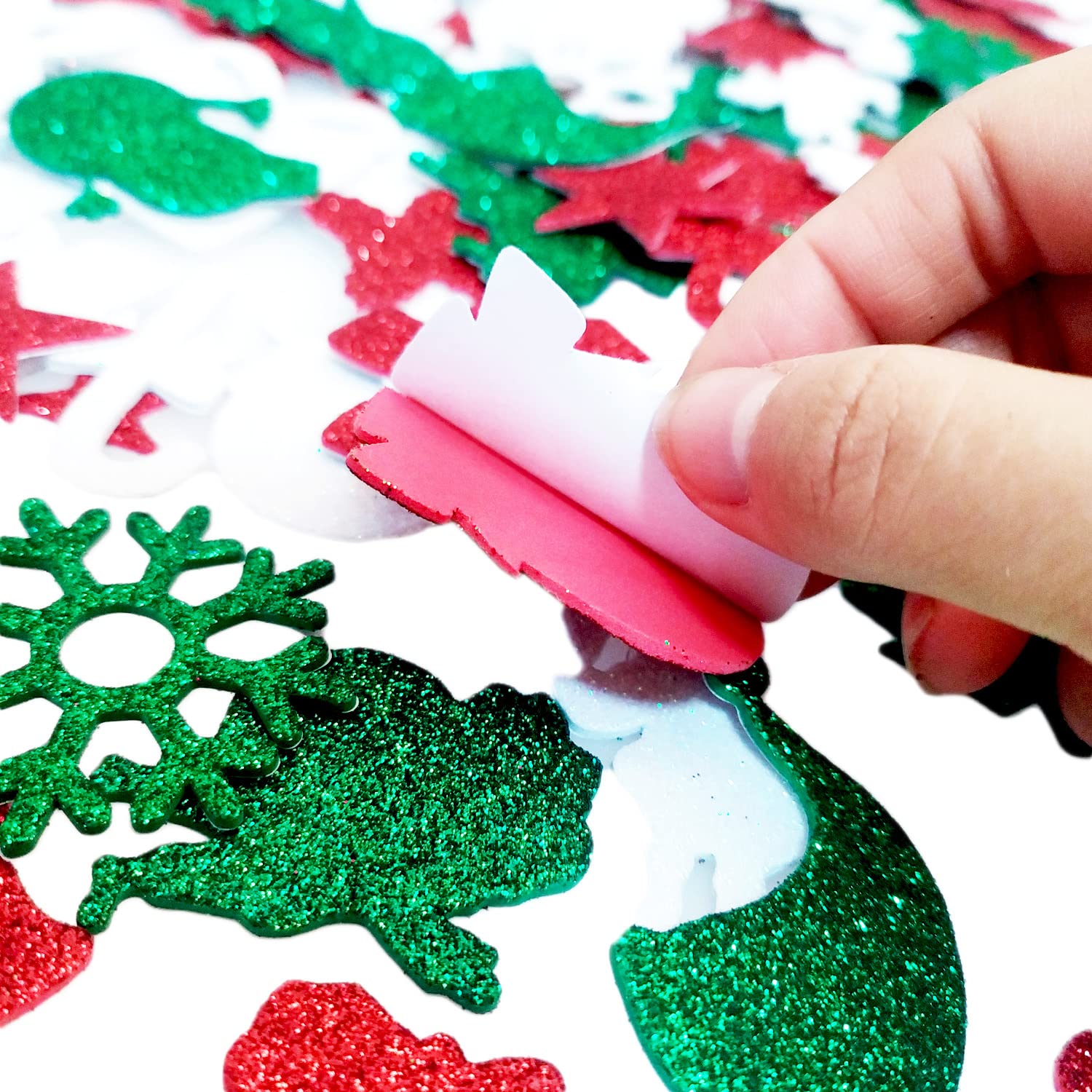 Aflyu 384 adesivi natalizi in schiuma, autoadesivi, per feste di Natale, decorazioni artigianali